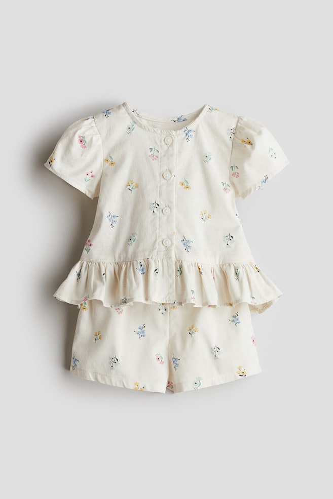 Ensemble 2 pièces avec blouse et short - Crème/fleuri - 1