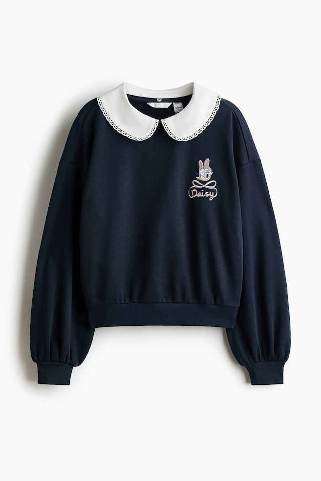 Embroidered Sweatshirt with Collar - Navy blue/Daisy Duck/Gray melange/Minnie Mouse - 1