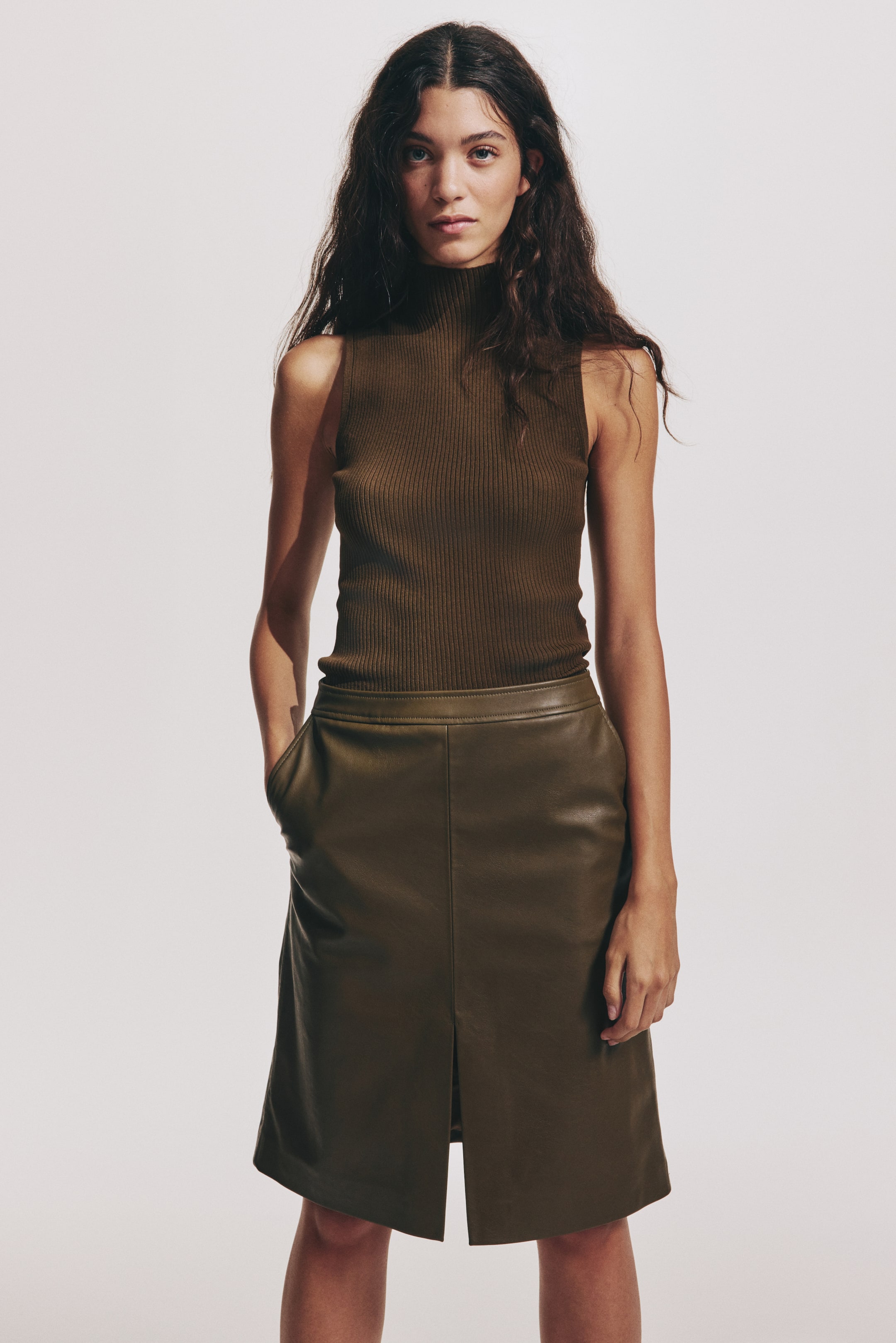 View larger image: Rib-knit turtleneck top - Dark brown - Ladies | H&M PH 2