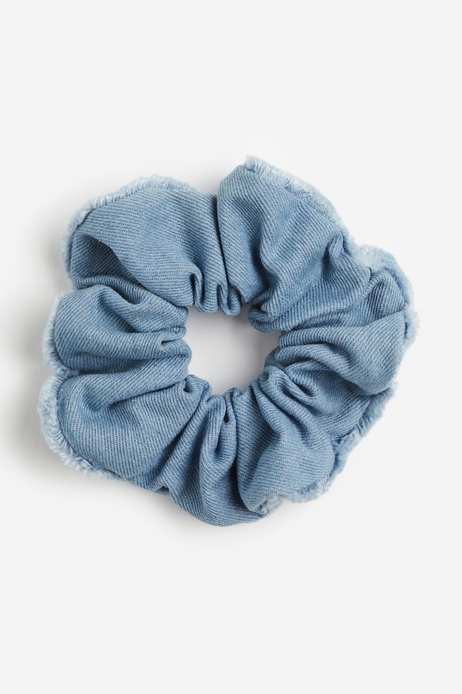 Frayed-edge scrunchie - Denim blue - 1