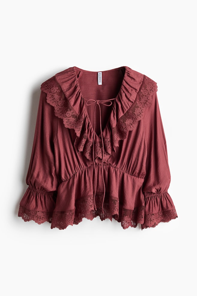 Flounced Peplum Blouse - Rust red/Cream - 1