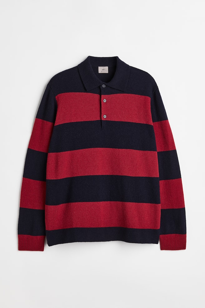 Relaxed Fit Wool polo shirt - Dark red/Striped/Dark beige/Striped - 1