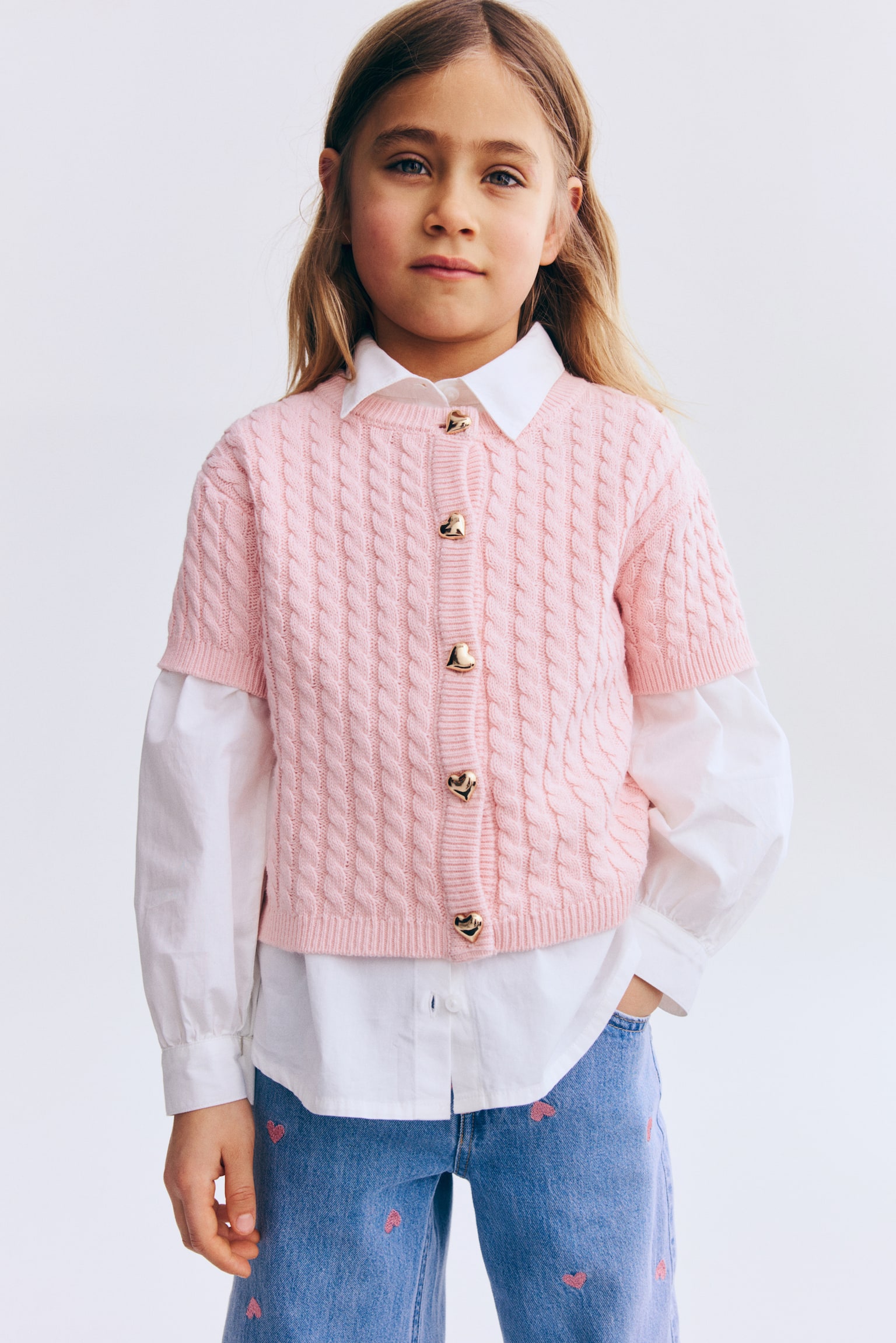 Cable-Knit Cardigan - Light pink/Red/Red - 2