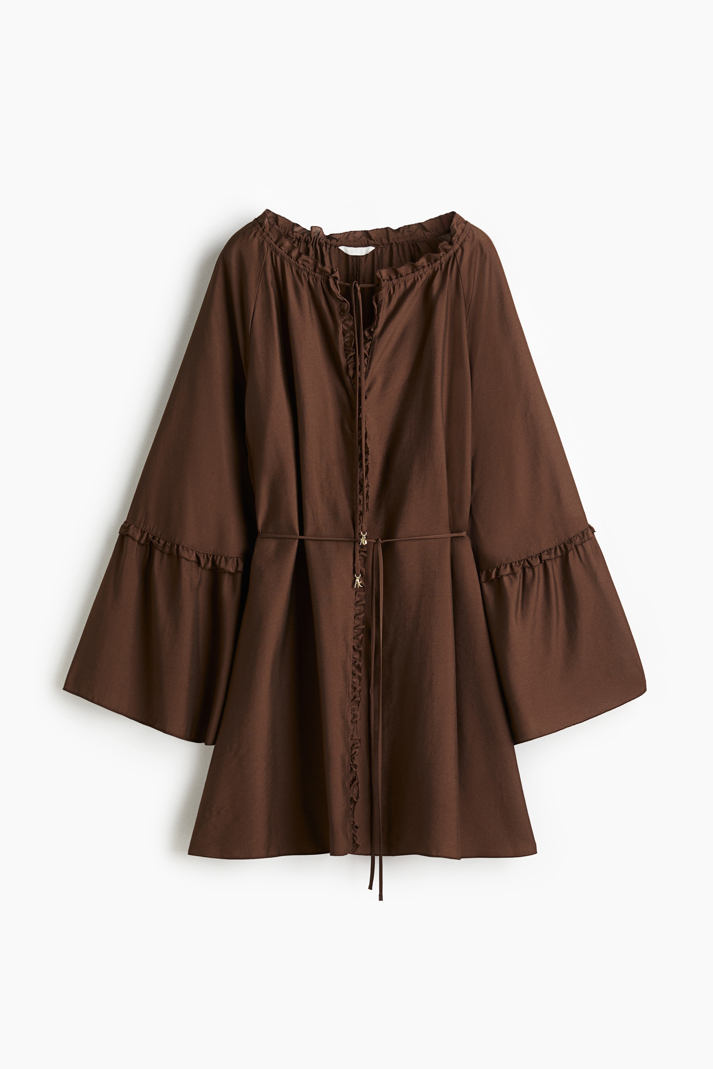 Tunikakjole med trompetærmer - Mørkebrun/Sort/Blomstret/Hvid/Sortblomstret/Vinrød