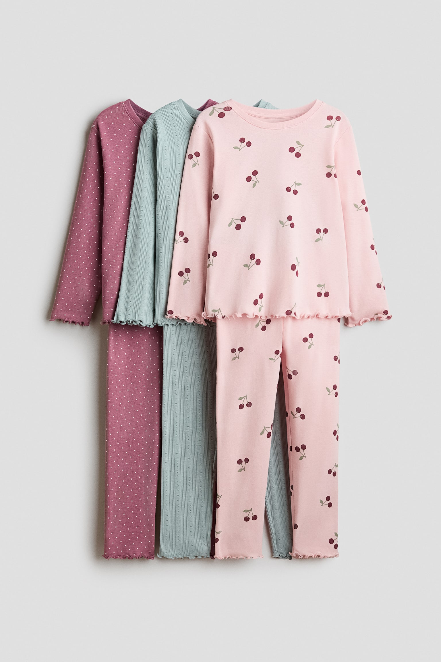 3-pack cotton pyjamas - Heather purple/Cherries/Light dusty pink/Hearts