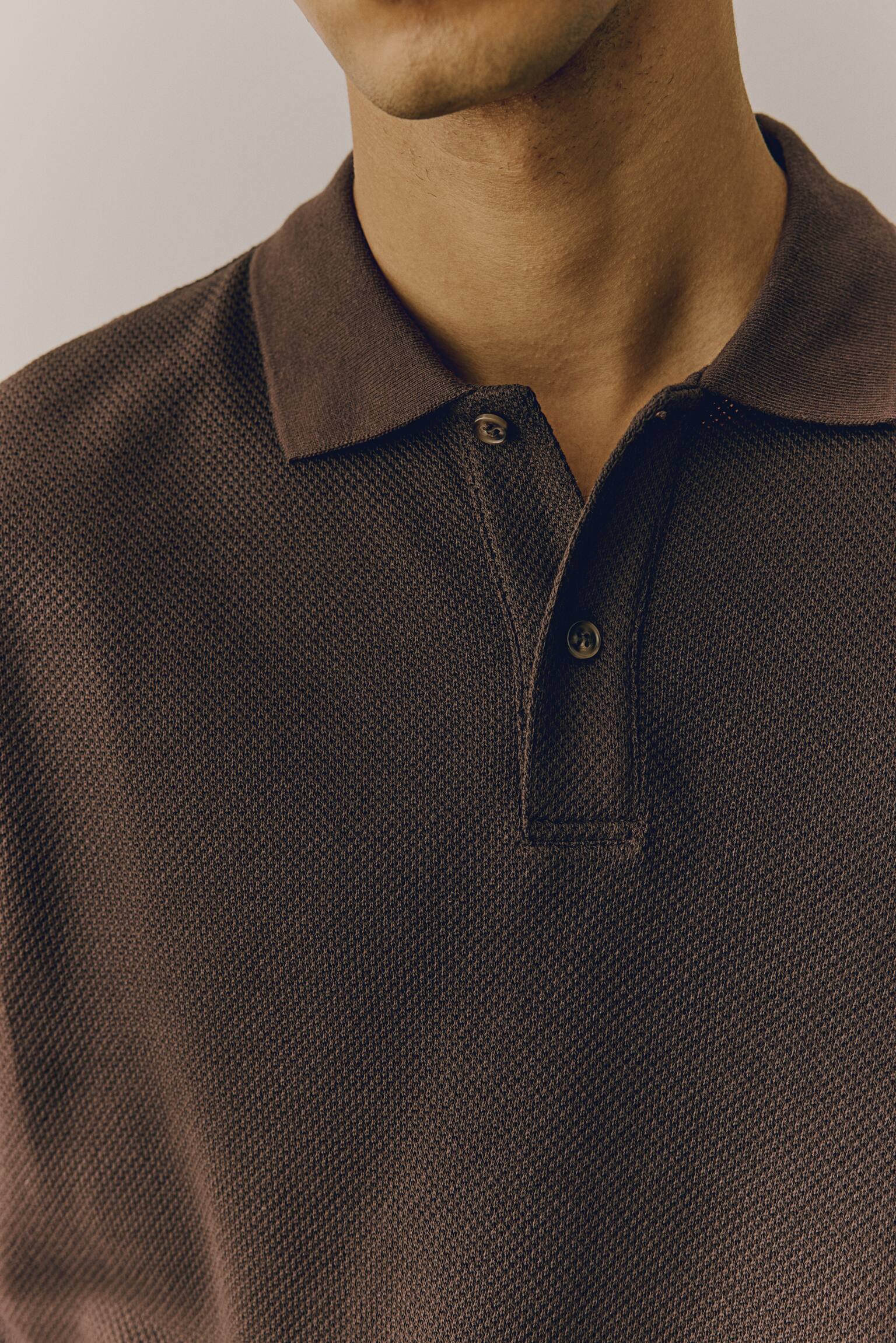 Regular Fit Textured Knit Polo Shirt - Dark brown/Navy blue/Cream/Dark green - 5