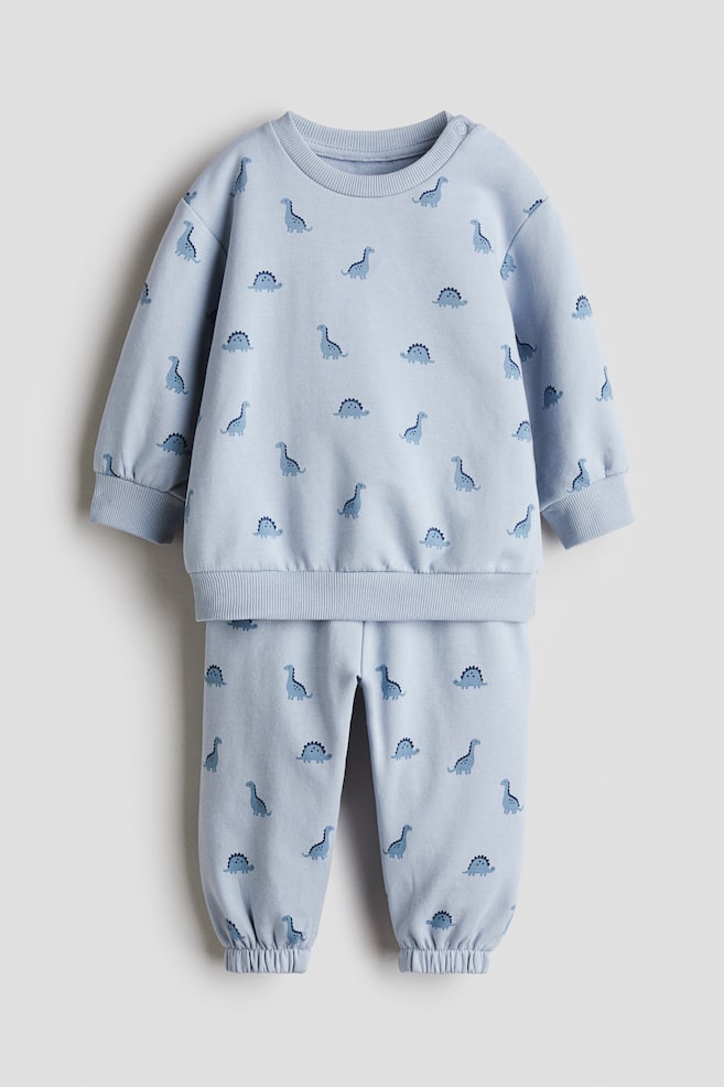 2-piece Sweatsuit - Light blue/dinosaurs/Dusty green/cars/Dark gray/dinosaurs/Light beige/bears/Light pink/flower - 1