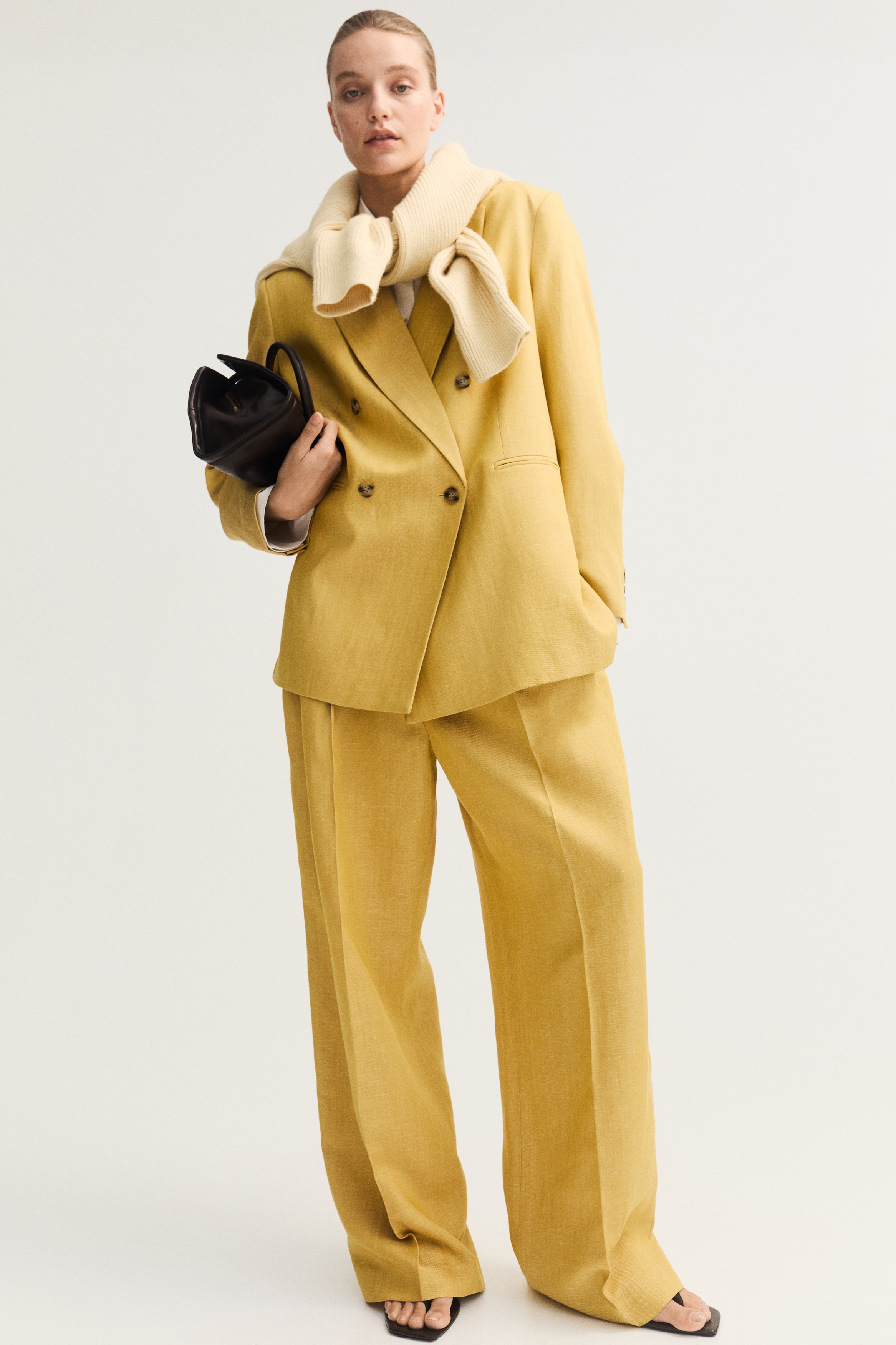 Pantalon van linnenmix - Mosterdgeel