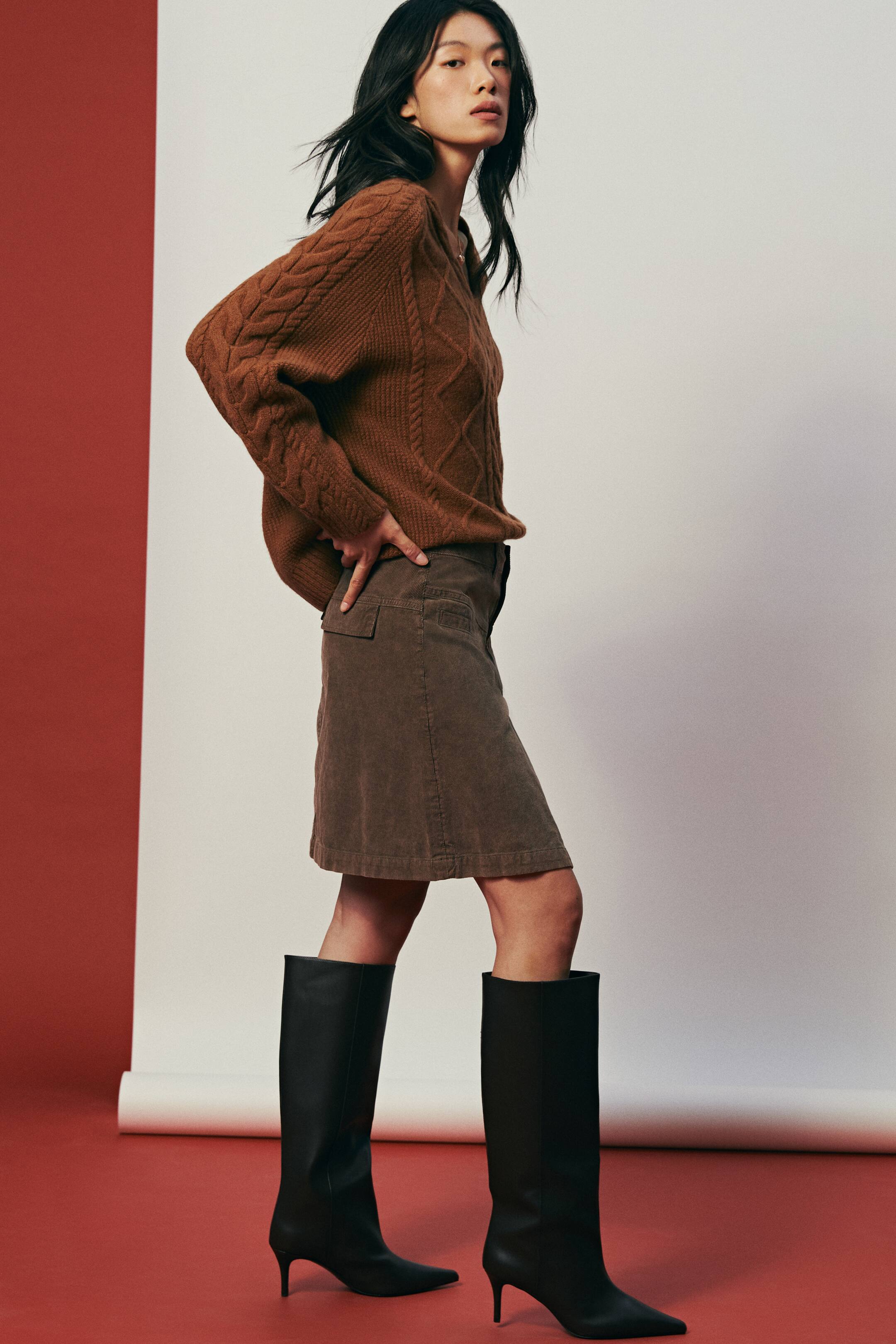 拡大画像を表示: コーデュロイスカート - ダークブラウンメランジ - レディース | H&M JP 4