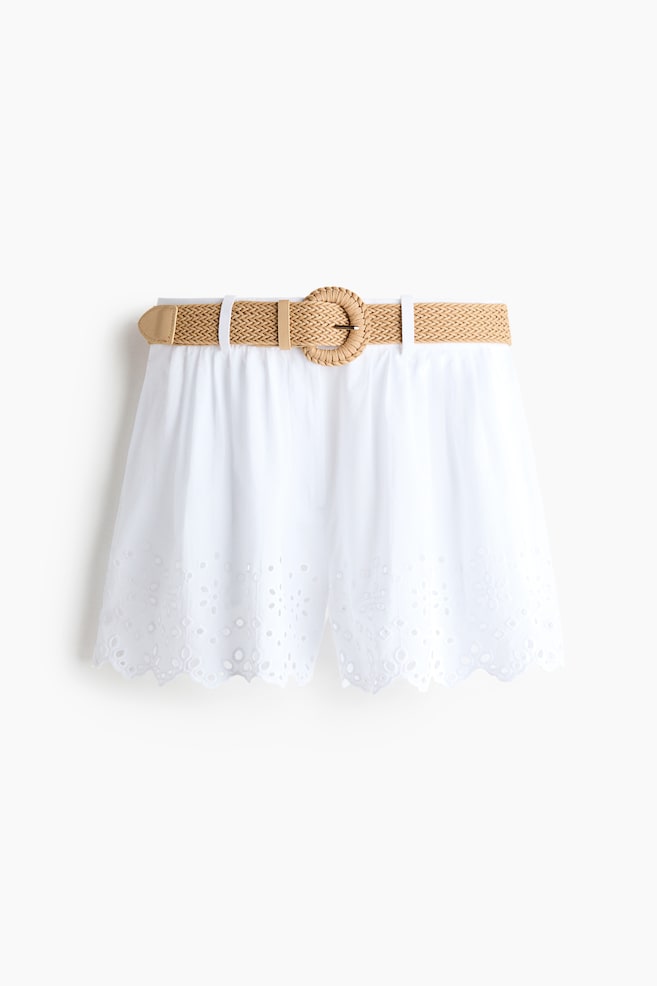Pantalón corto de algodón con cinturón - Blanco/Beige claro/Rayas/Azul claro - 1