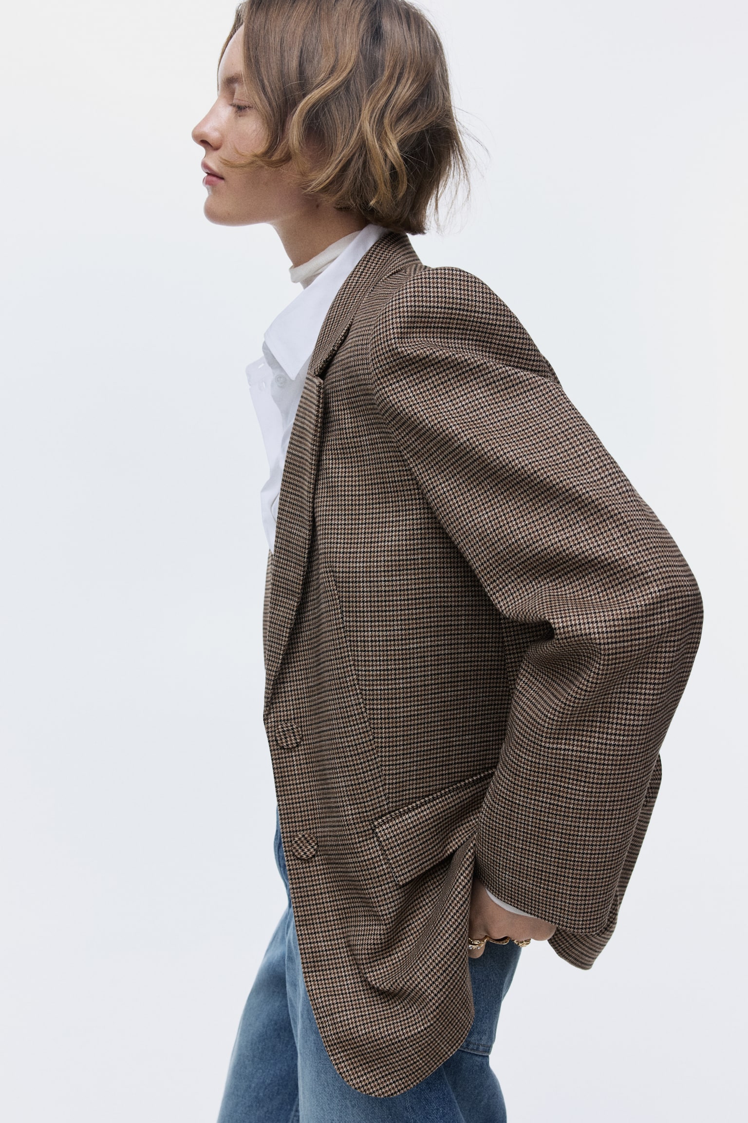 Single-breasted blazer - Beige/Dogtooth pattern - 3