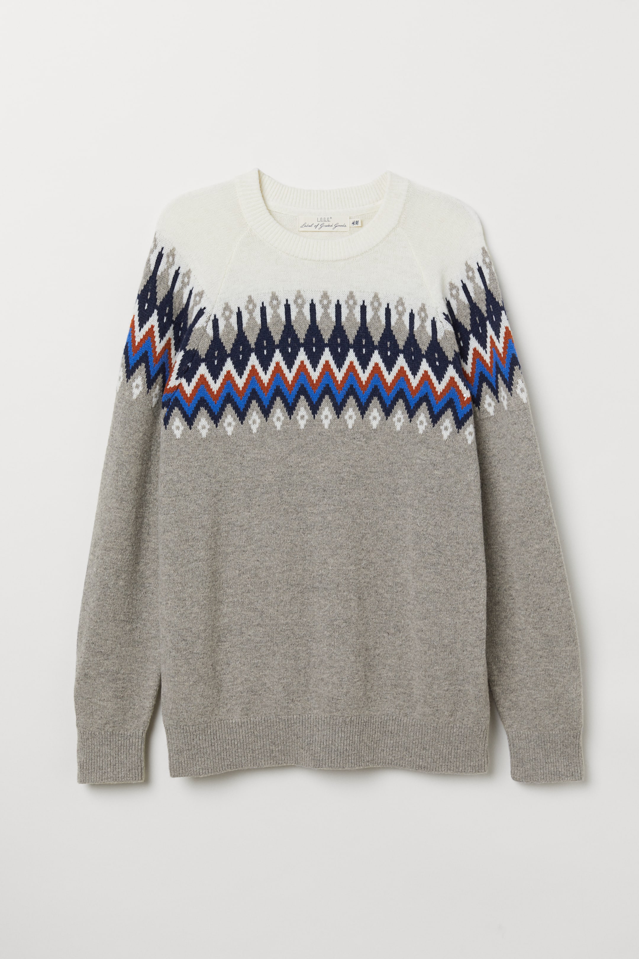 Jacquard-knit jumper - Long sleeve - Grey/Patterned - Men | H&M GB