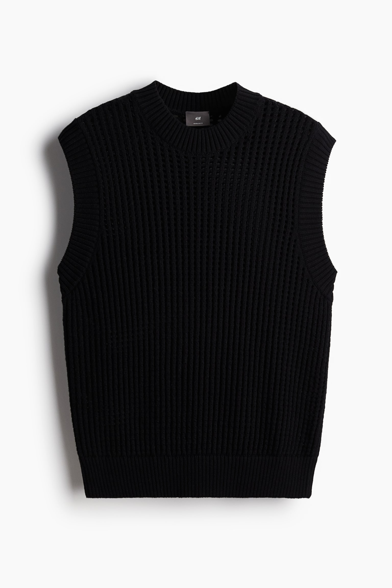 Regular Fit Hole-knit sweater vest - Black - 1