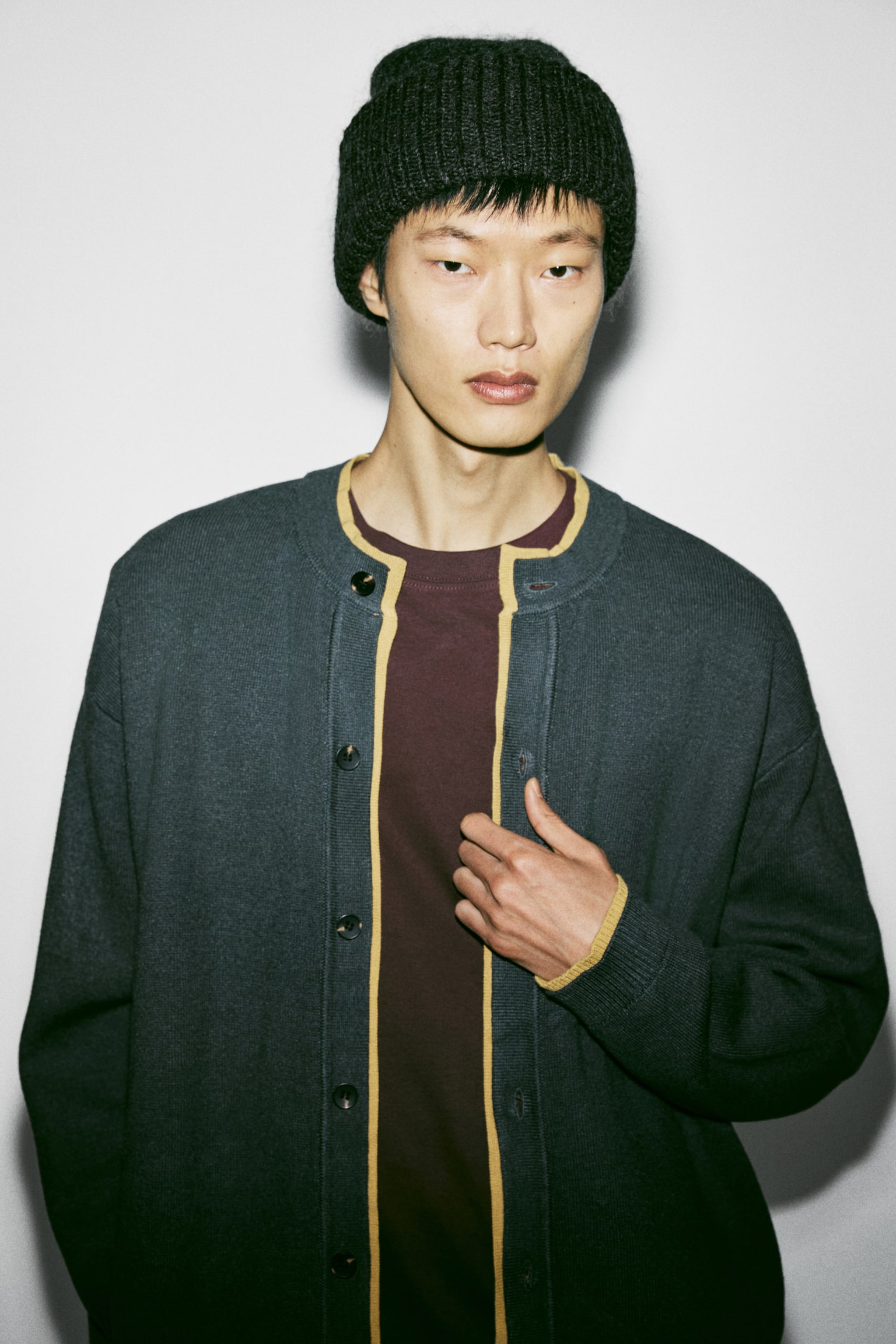 ニットカーディガン - ダークグリーン/ダークグレーメランジ - 1