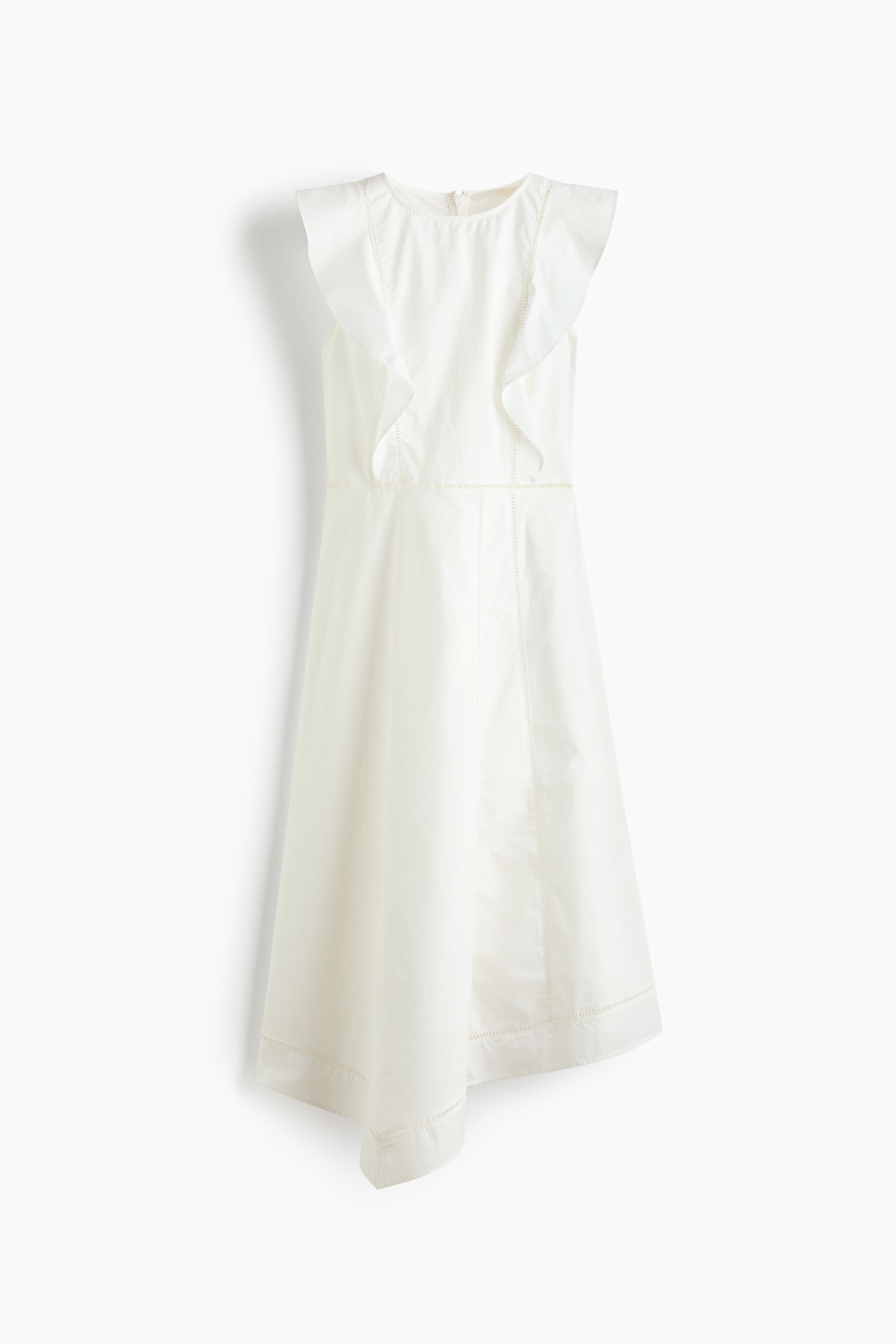 Flounced Cotton Dress - White/Black - 1