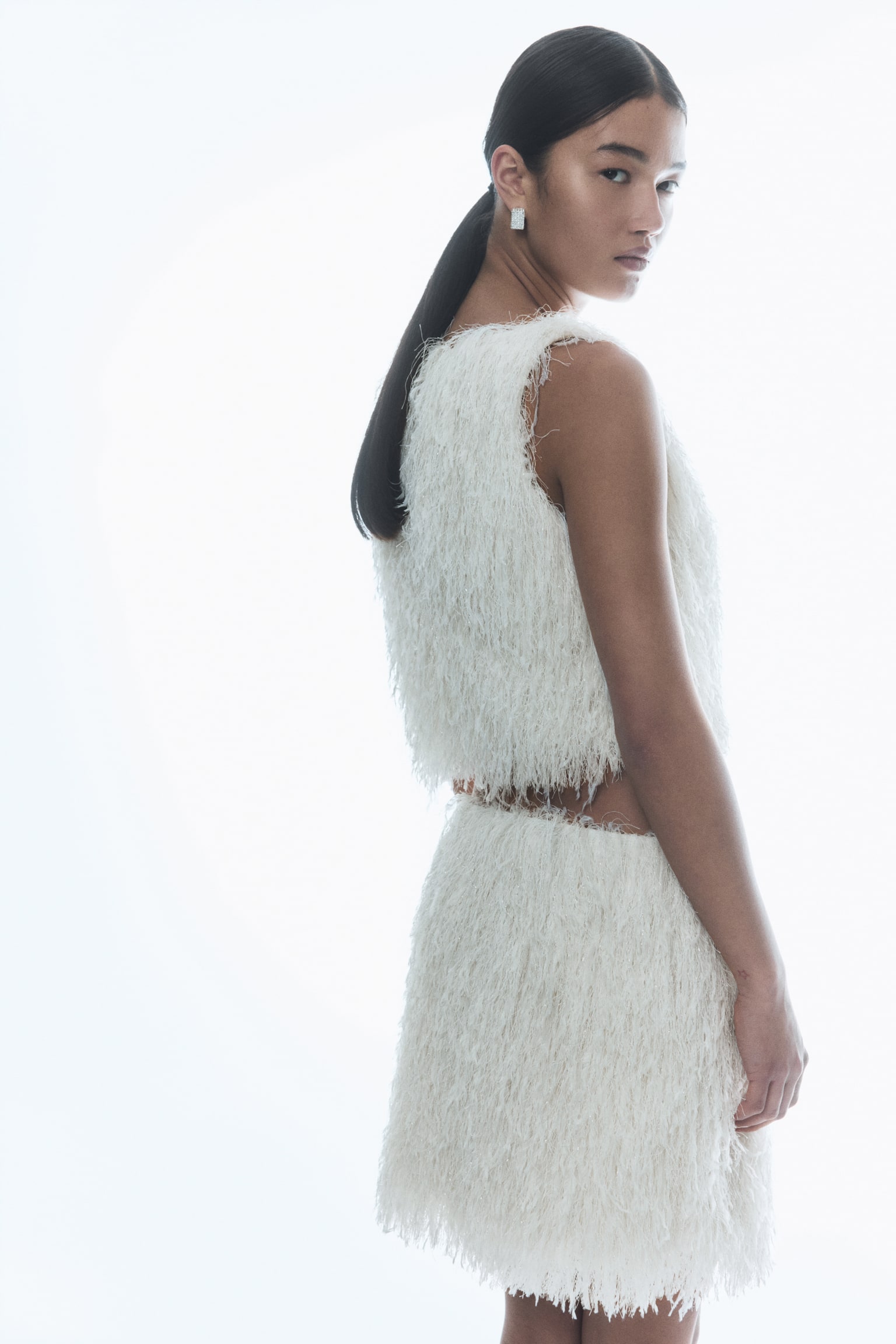 Fringed Mini Skirt - Cream - 6