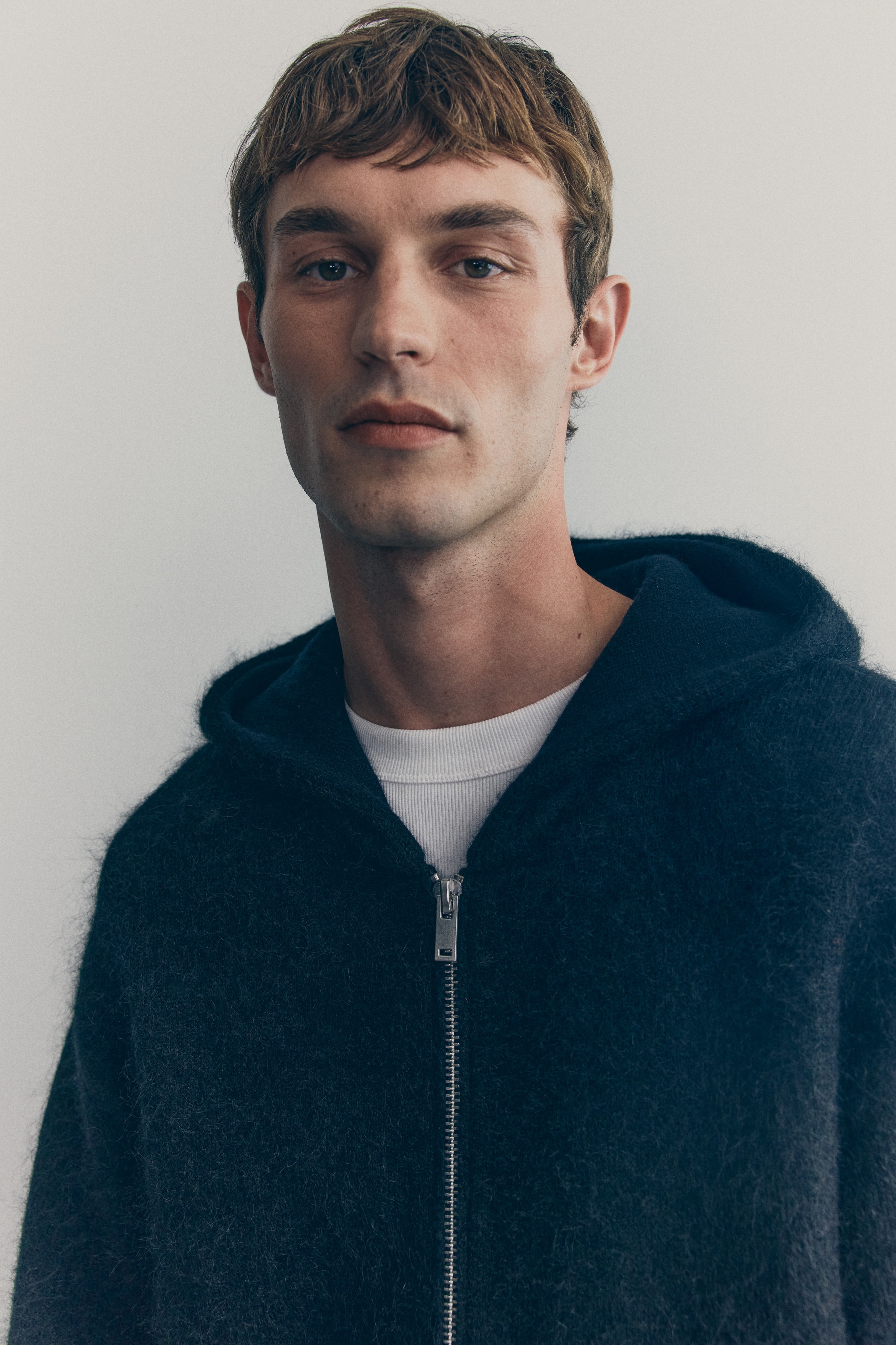 Knitted wool-blend hoodie - Black