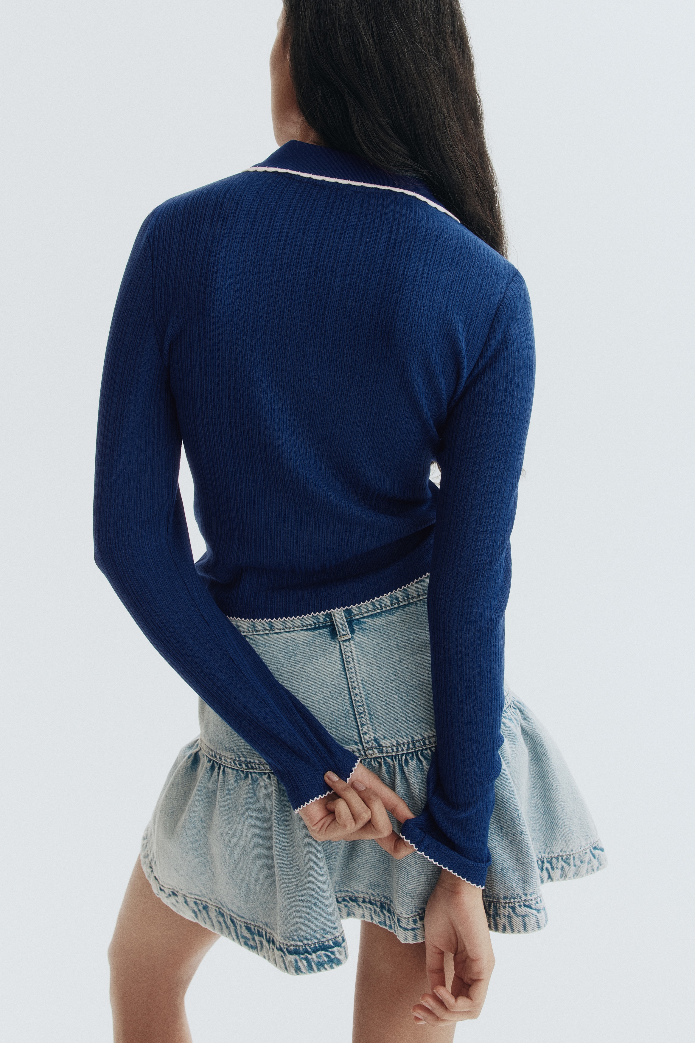 Collared rib-knit top