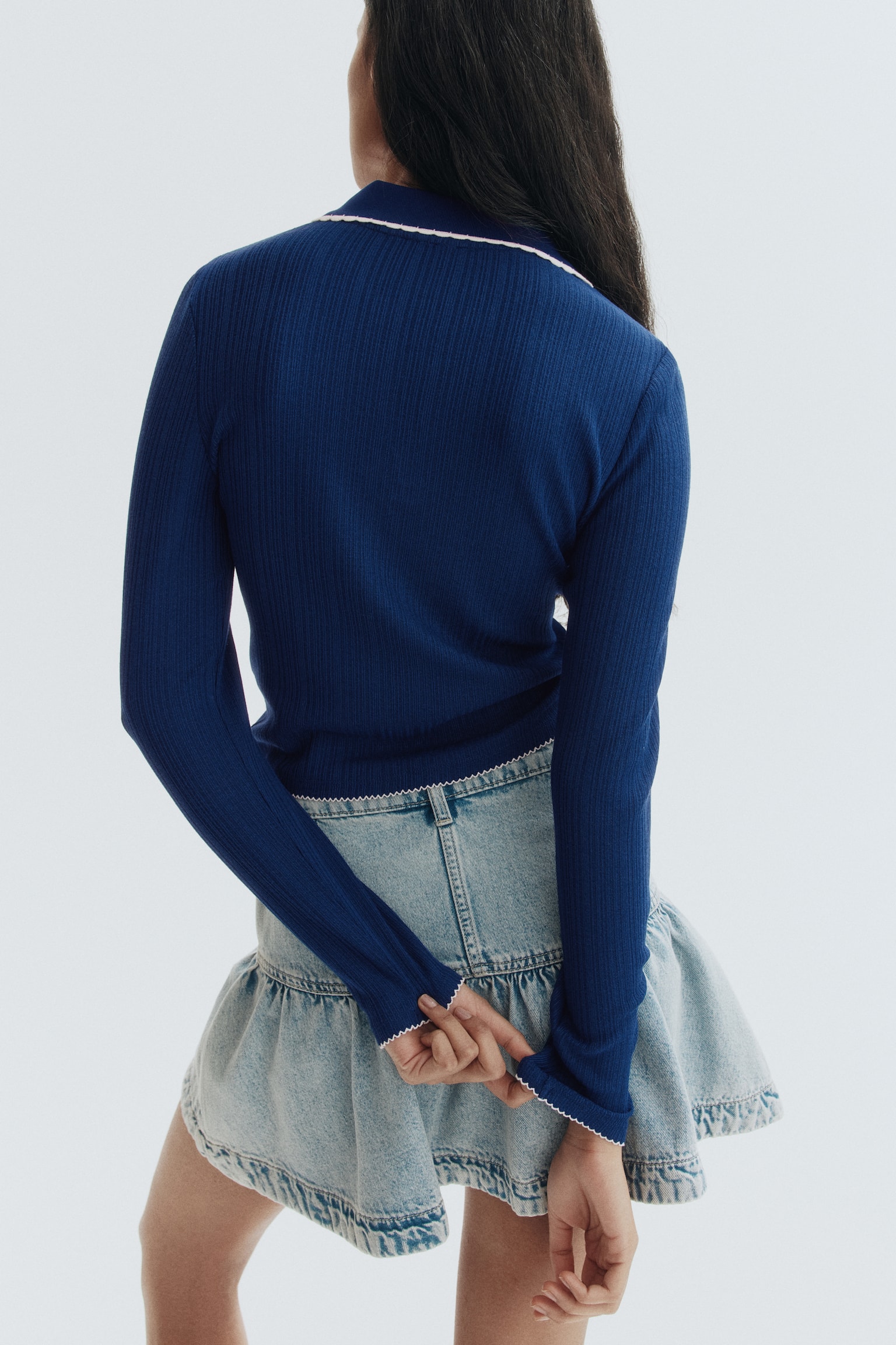 Collared rib-knit top - Màu xanh dương đậm/Màu trắng/Màu xanh dương nhạt - 4