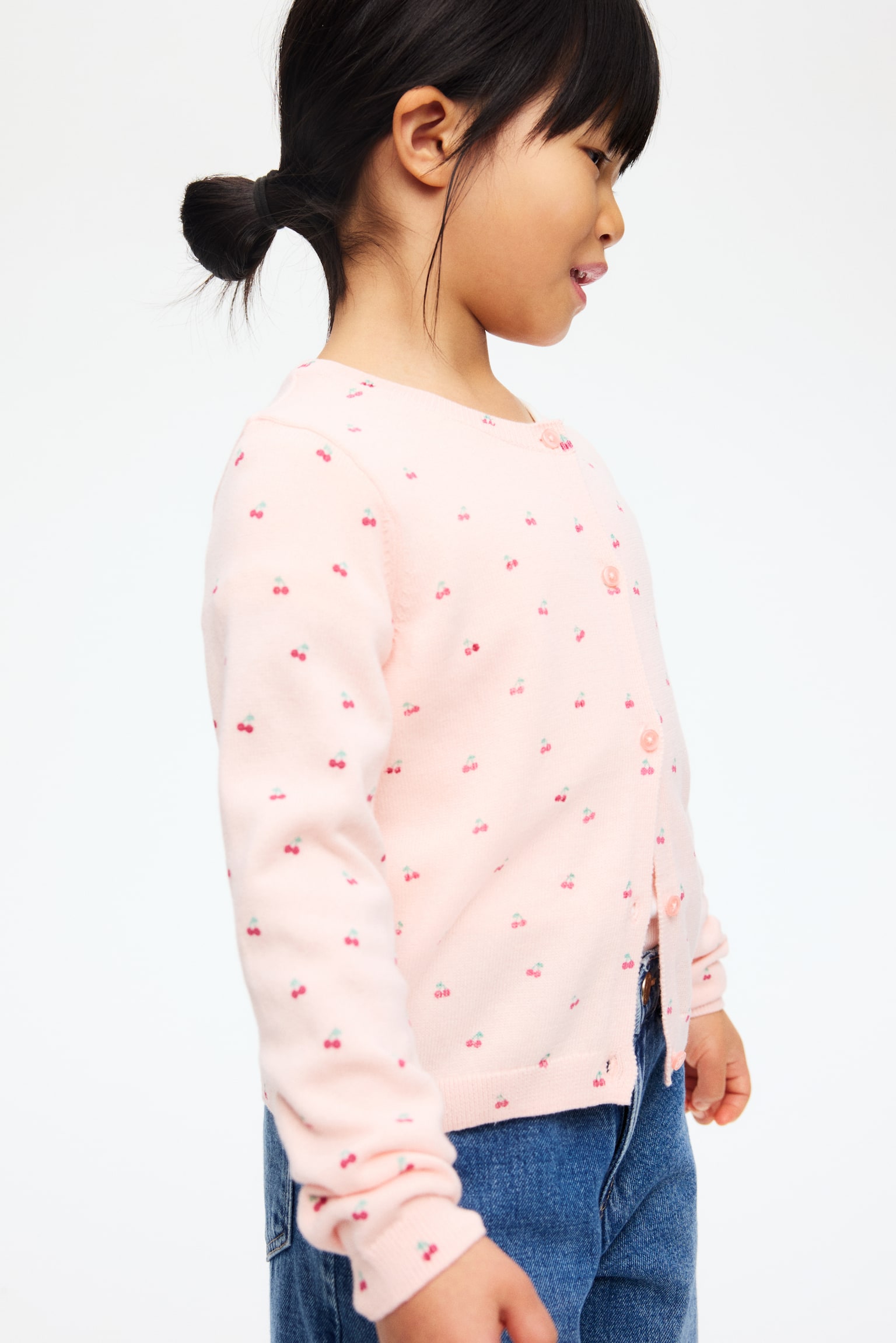 Fine-knit printed cardigan - Light pink/Cherries/Cream/Hearts - 4