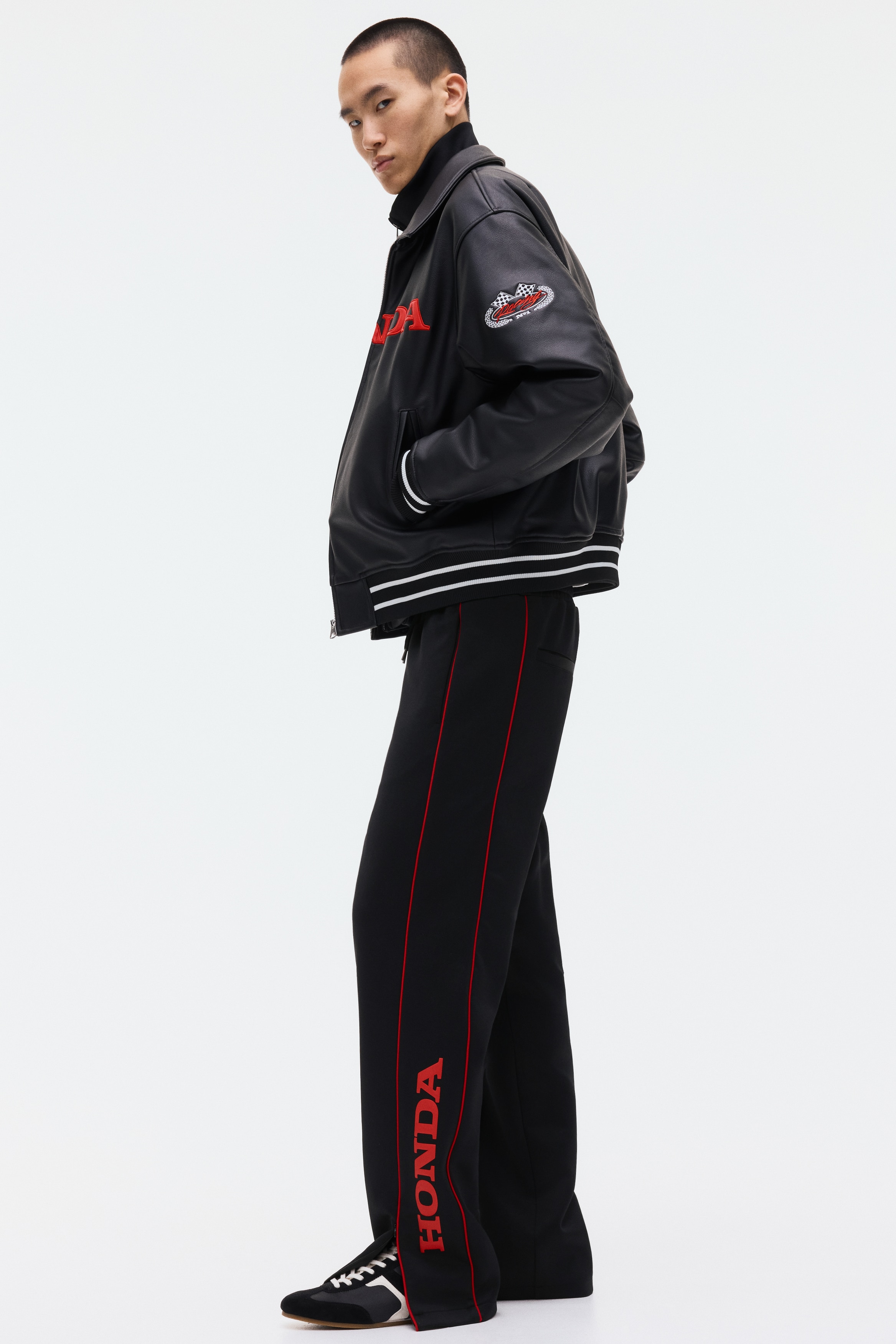 休閒剪裁潛水衣布料慢跑褲 - 黑色/Honda