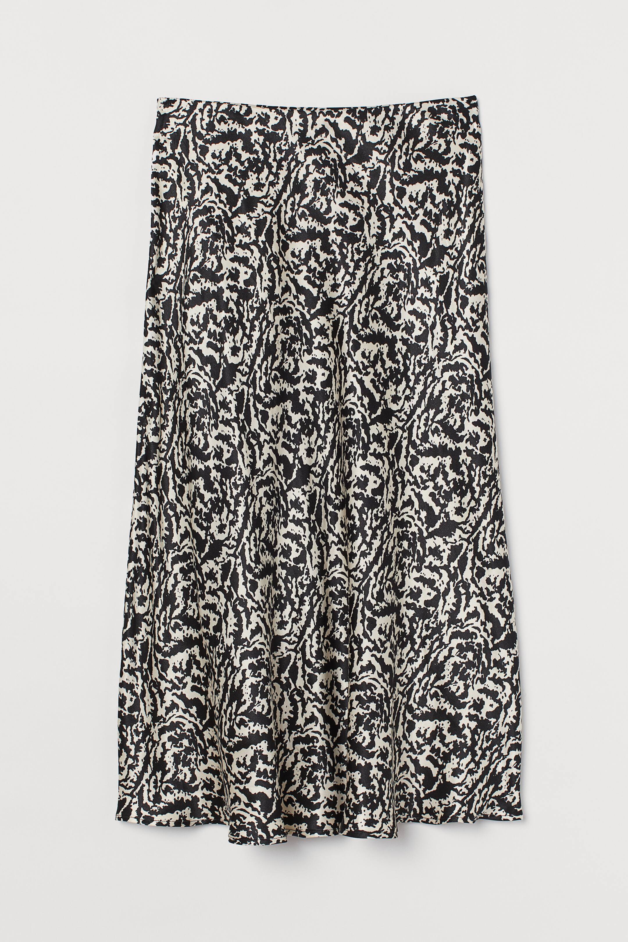 Calf-length skirt - High waist - Midi - Light beige/Black patterned ...