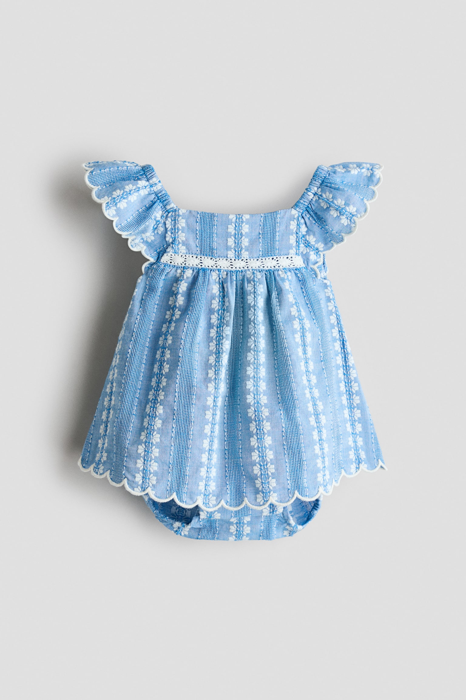 Ensemble 2 pièces en coton avec détails brodés-Bleu clair/blanc - 1