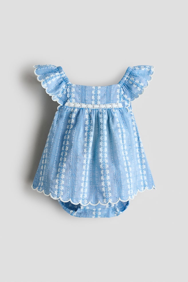 Vestido body con detalles bordados - Azul claro/Blanco - 1