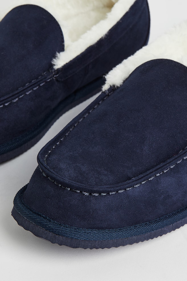 Teddy-lined slippers - Dark blue/Dark grey - 3