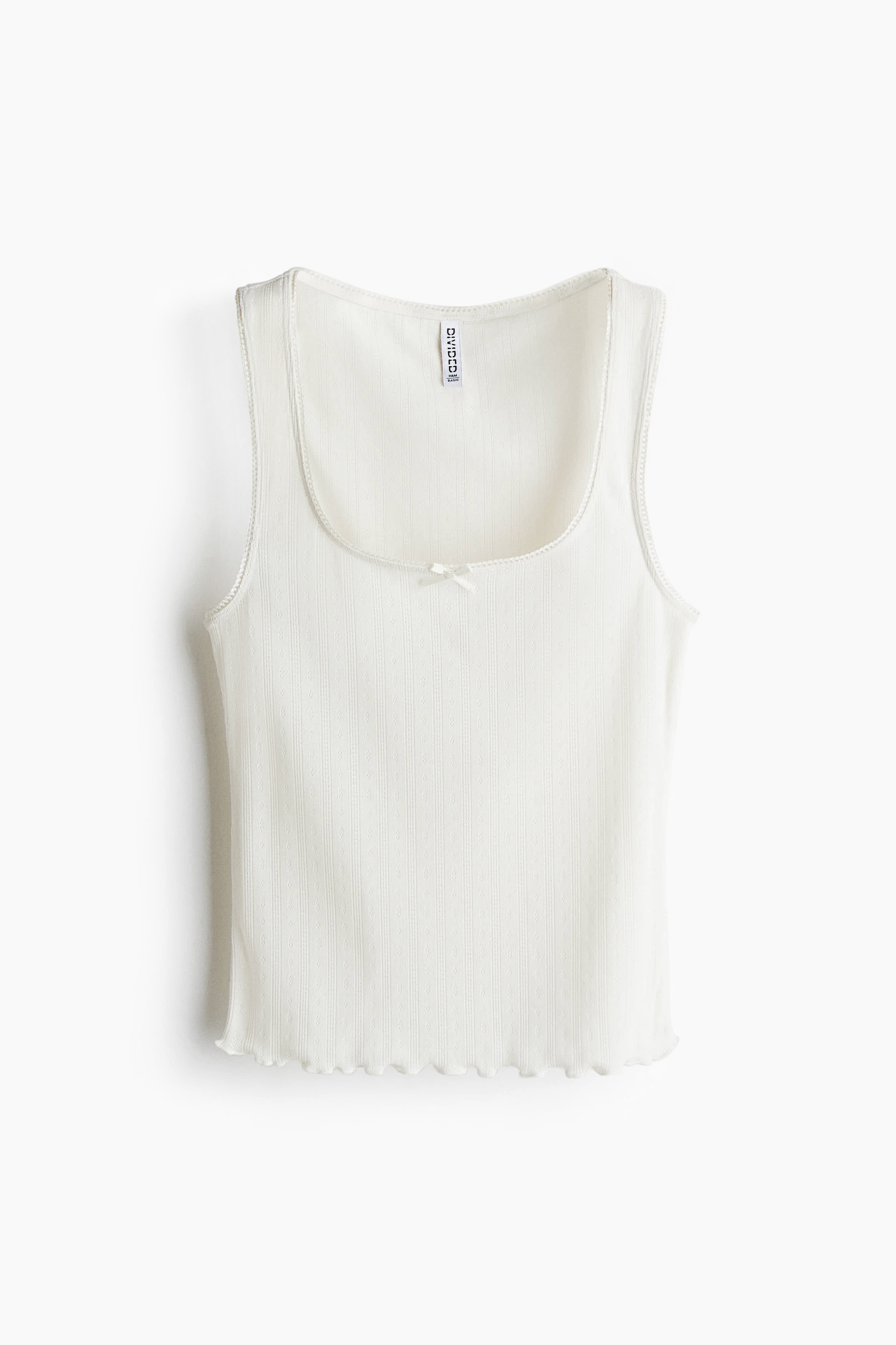 Pointelle jersey vest top - White/White/Striped/White/Striped/White/Blue striped/Light green/Navy blue