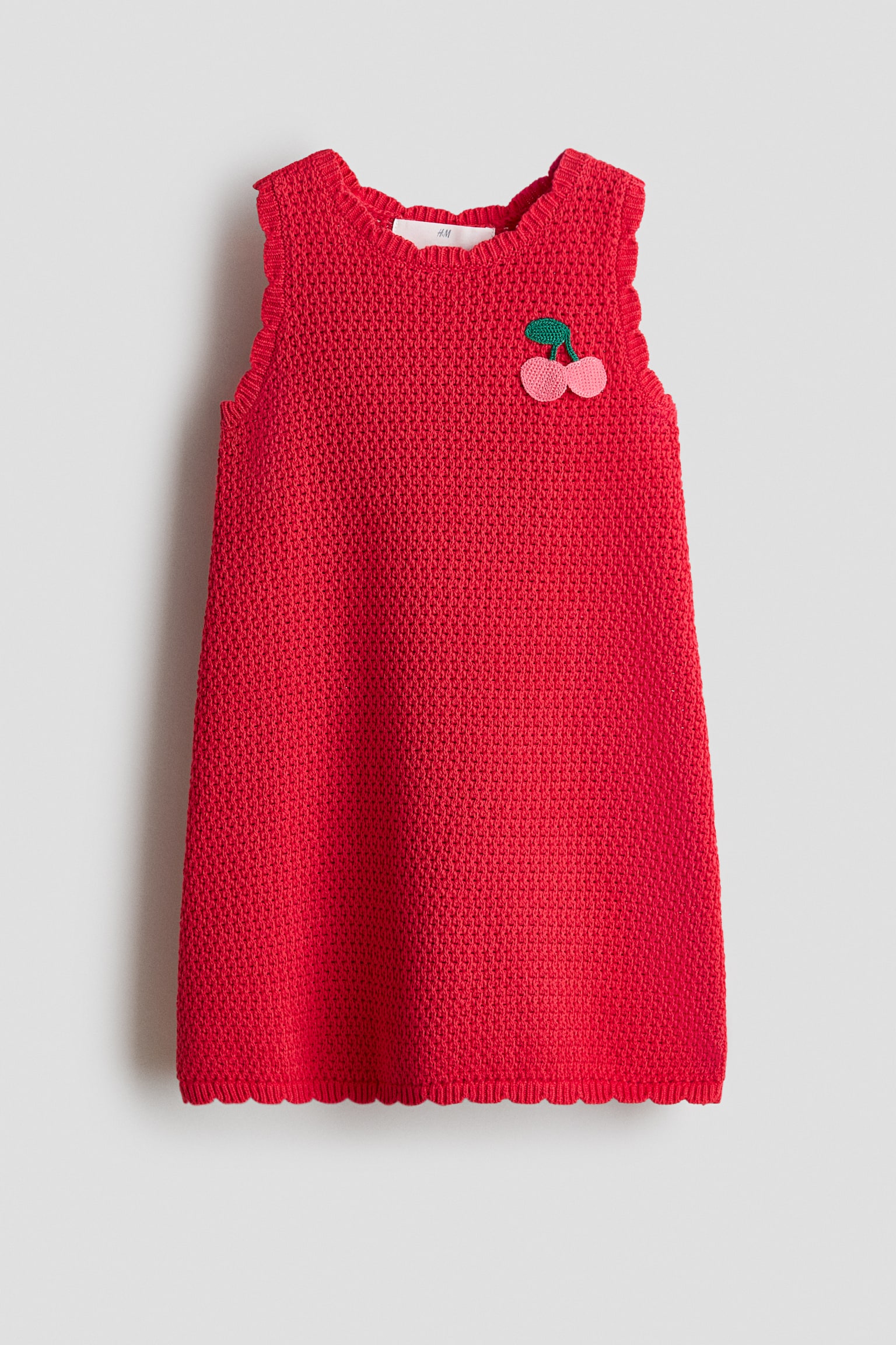 Appliquéd Open-Knit Dress - Red/cherry