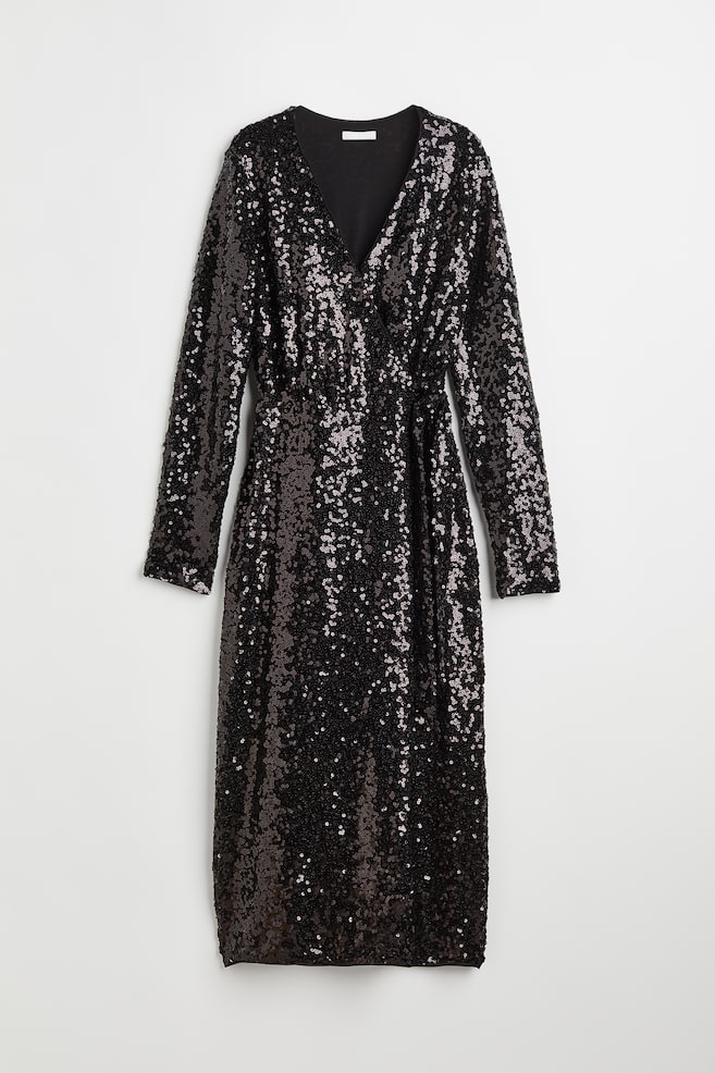Sequined wrap dress - Black/Sequins/Silver-coloured/Sequins - 2