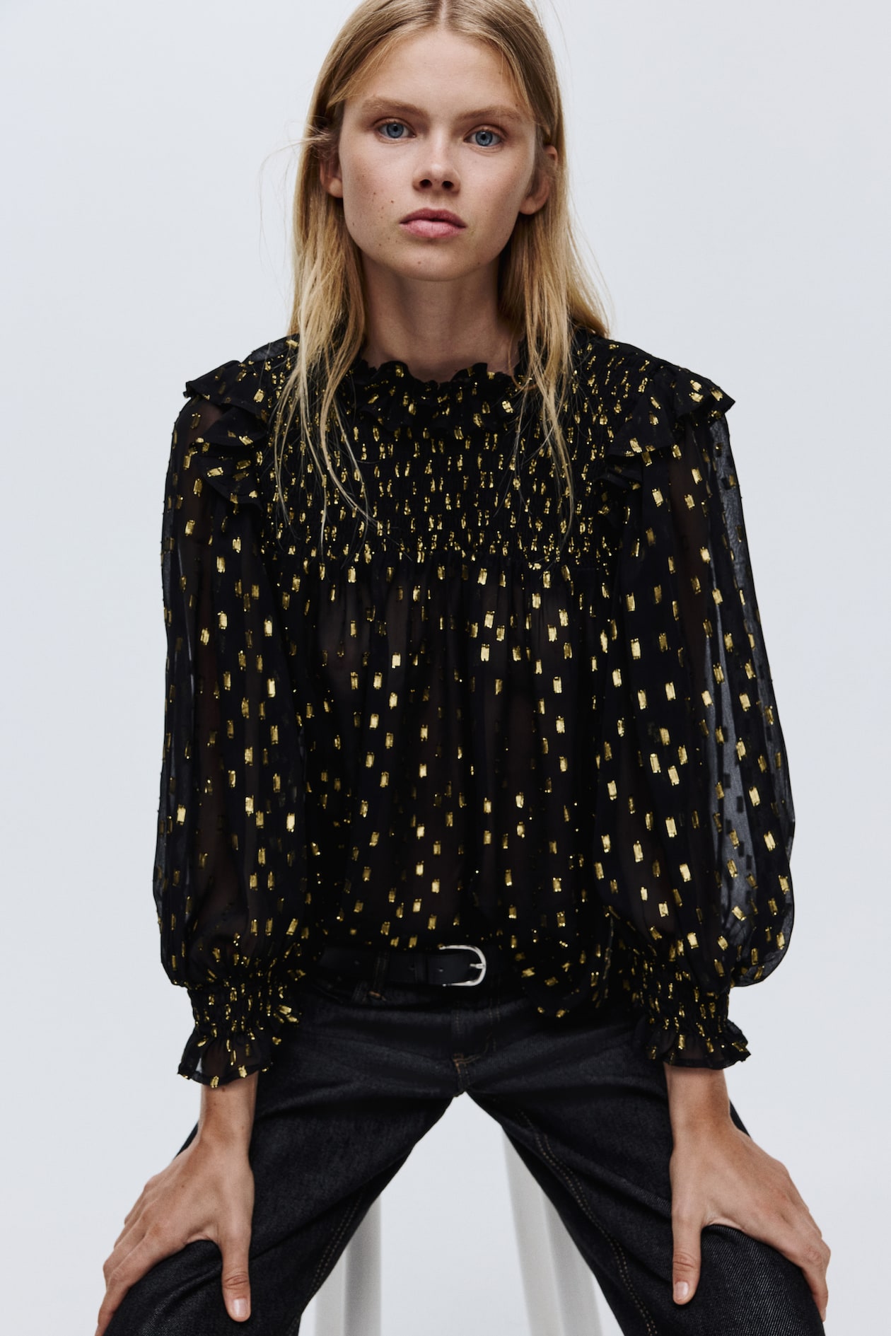 Jacquard-Weave Blouse