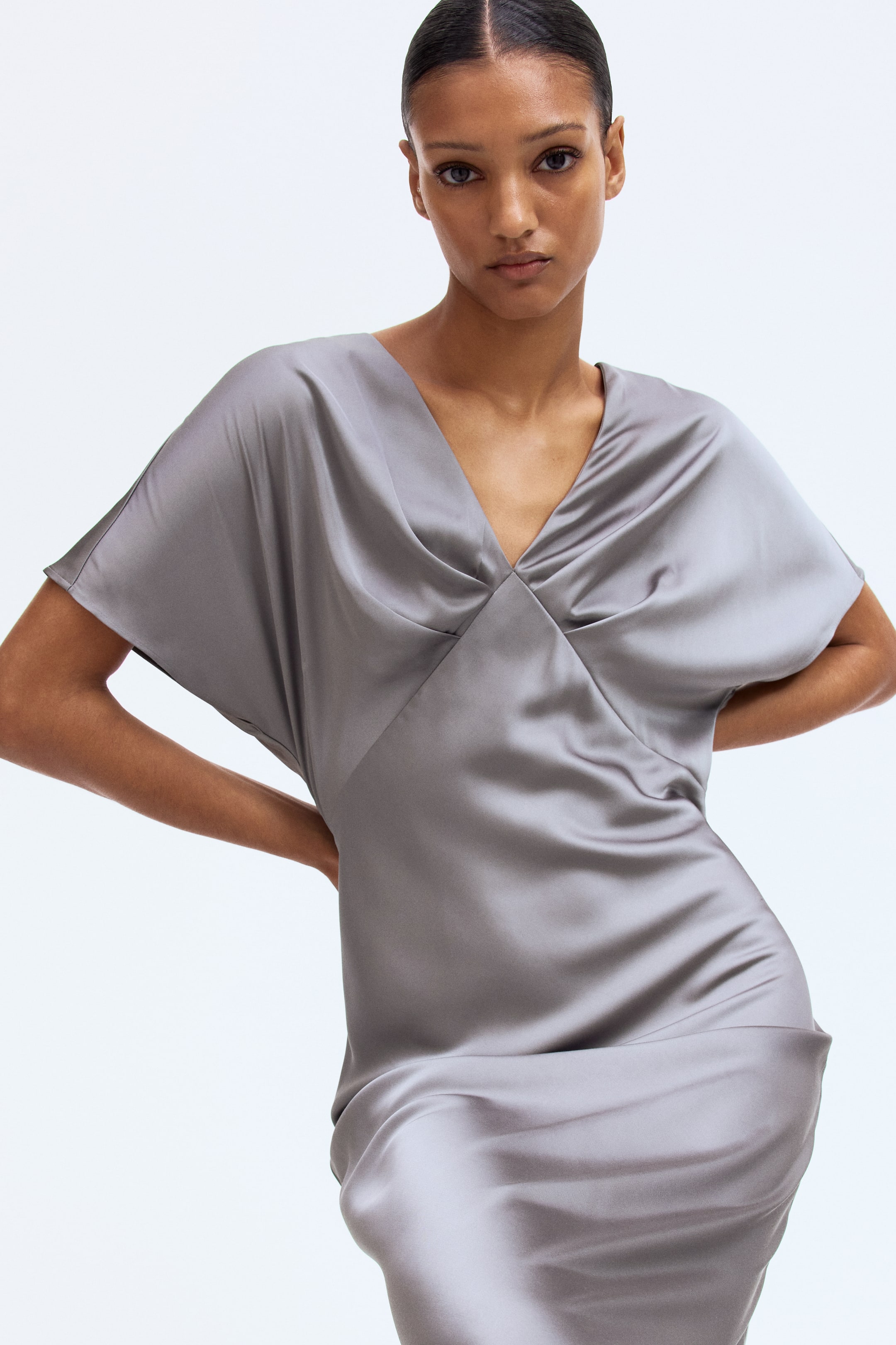 View larger image: V-neck satin dress - Grey - Ladies | H&M IN 2