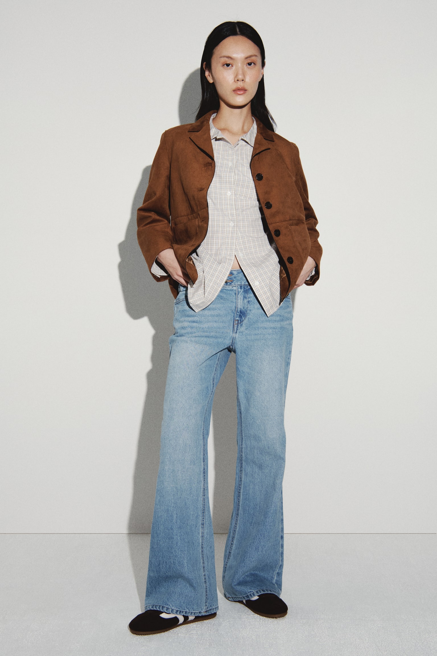 Flared twill trousers - Light denim blue/Beige - 2