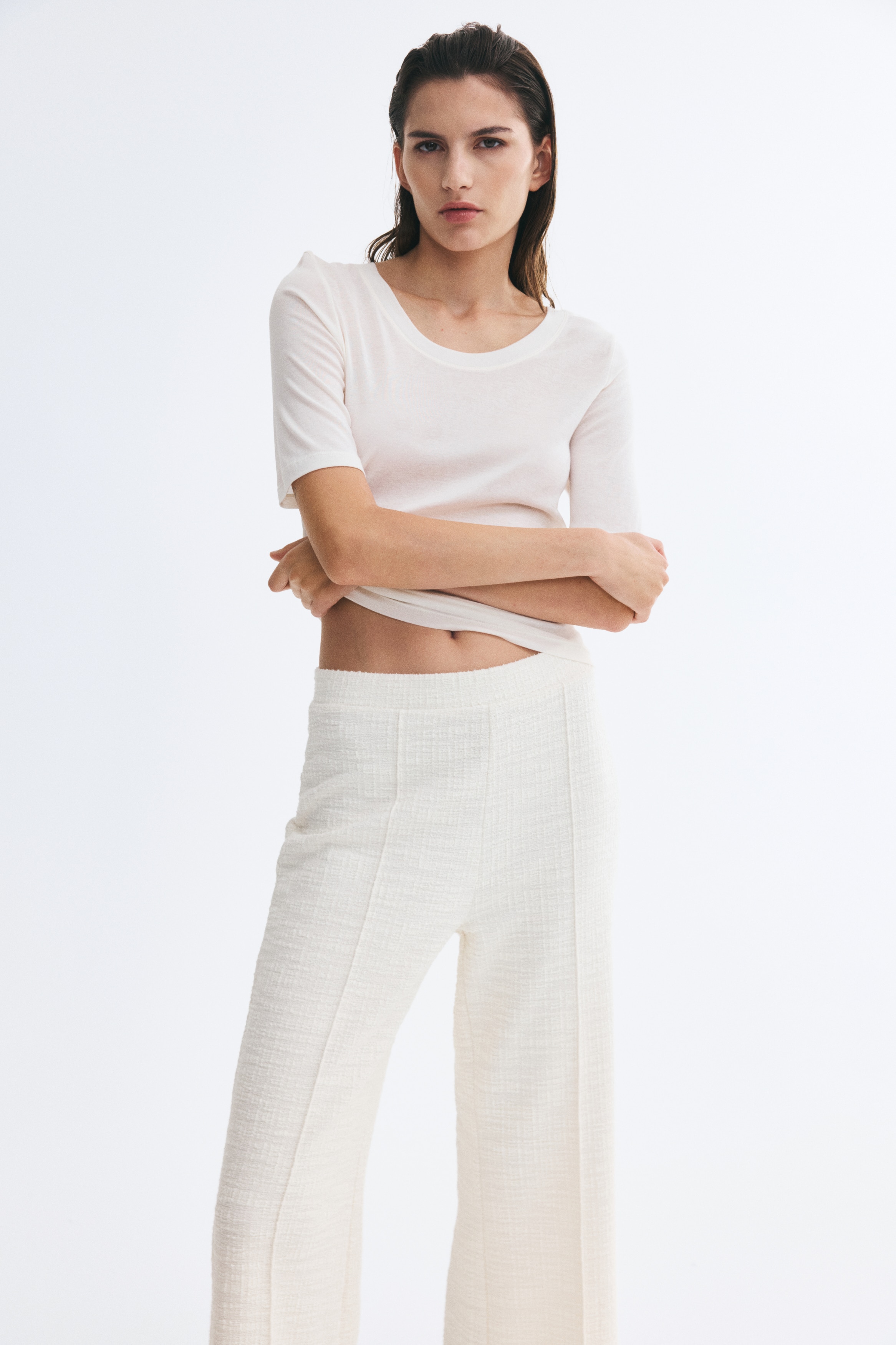 Straight bouclé-knit trousers