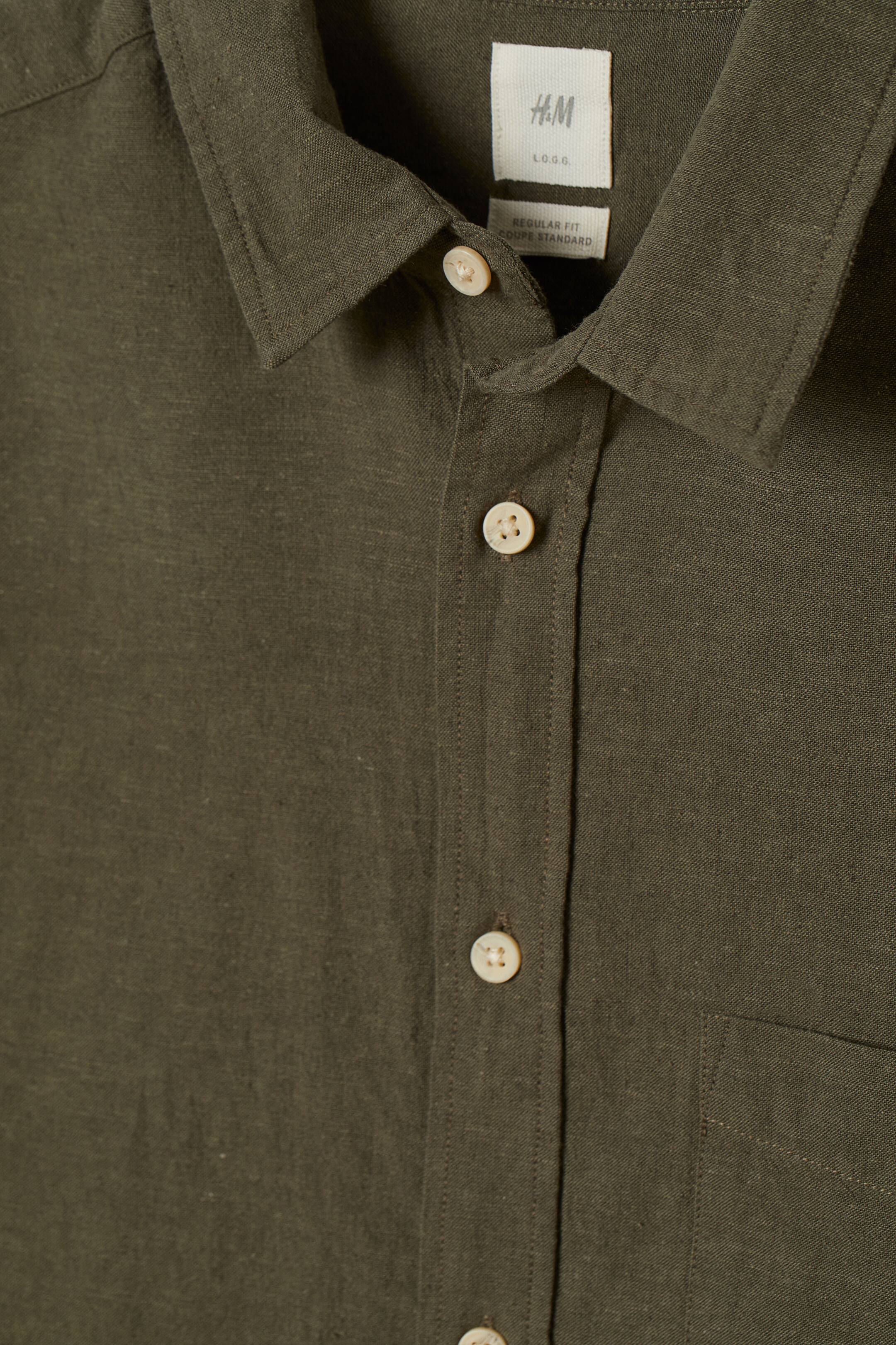 Linen-blend shirt Regular Fit - Short sleeve - Dark khaki green - Men ...