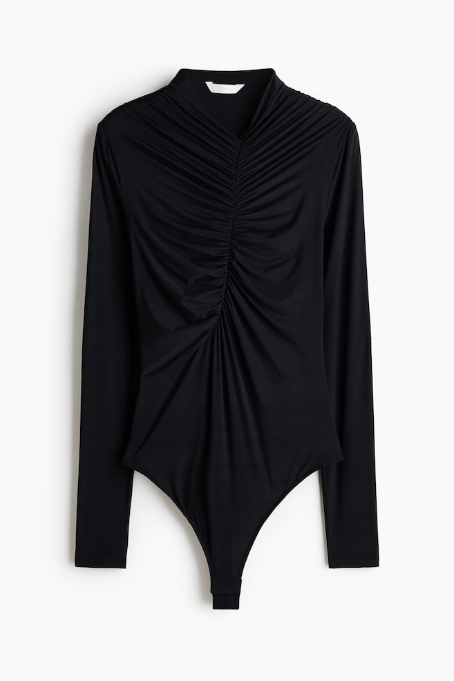 Draped thong body - Black/Dark dusty pink - 1