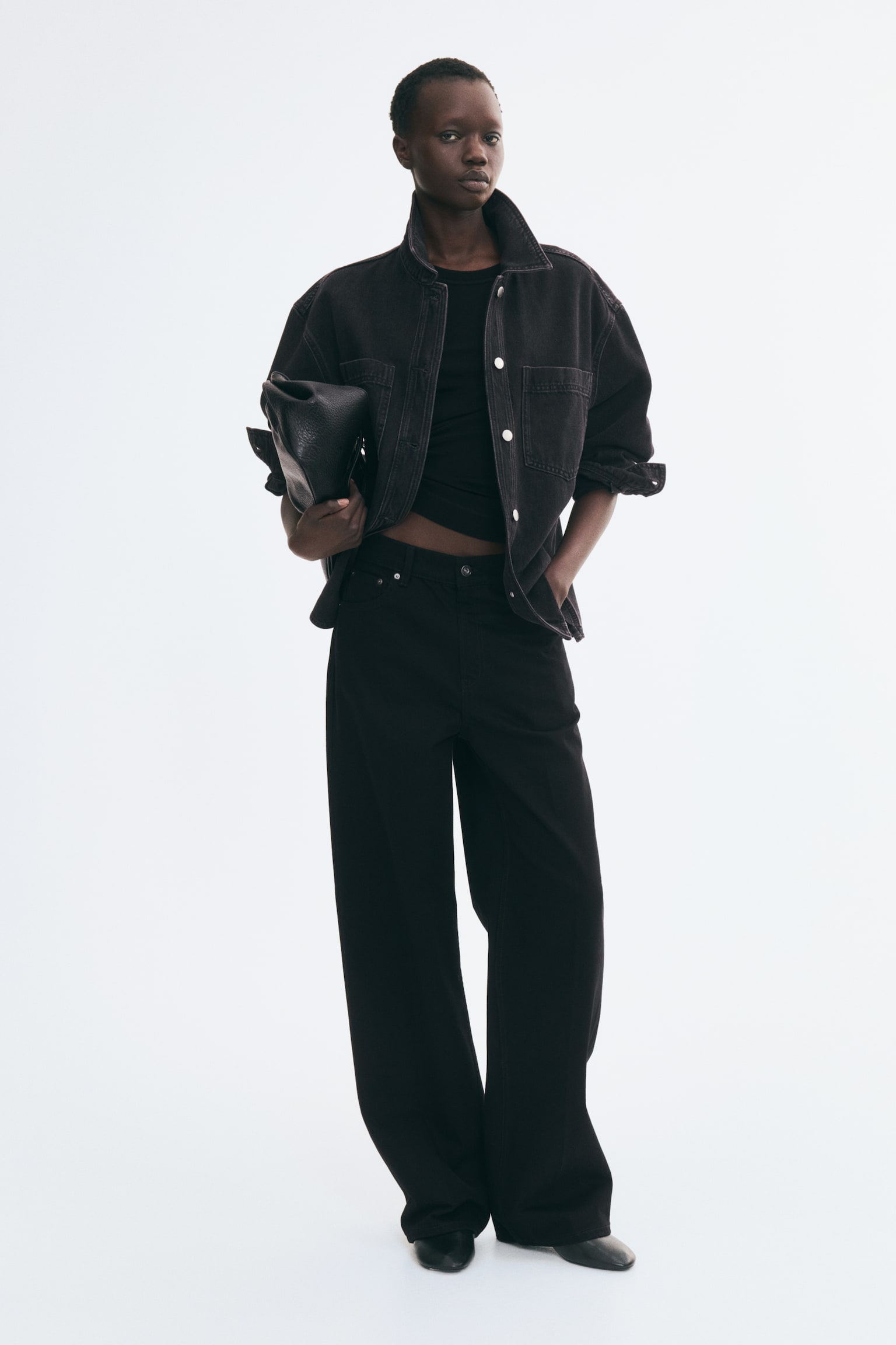 Женская рубашка H&M Cotton Denim Overshirt, цвет: Джинсовый чёрный — фото 3
