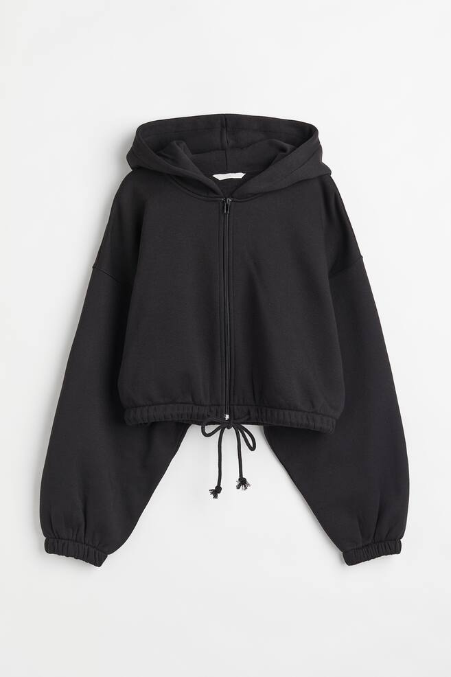 Drawstring zip-through hoodie - Black/Light orange/Pink - 1