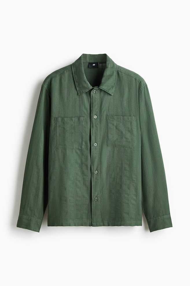Regular Fit Textured cotton shirt - Green/Light yellow/Red - 1