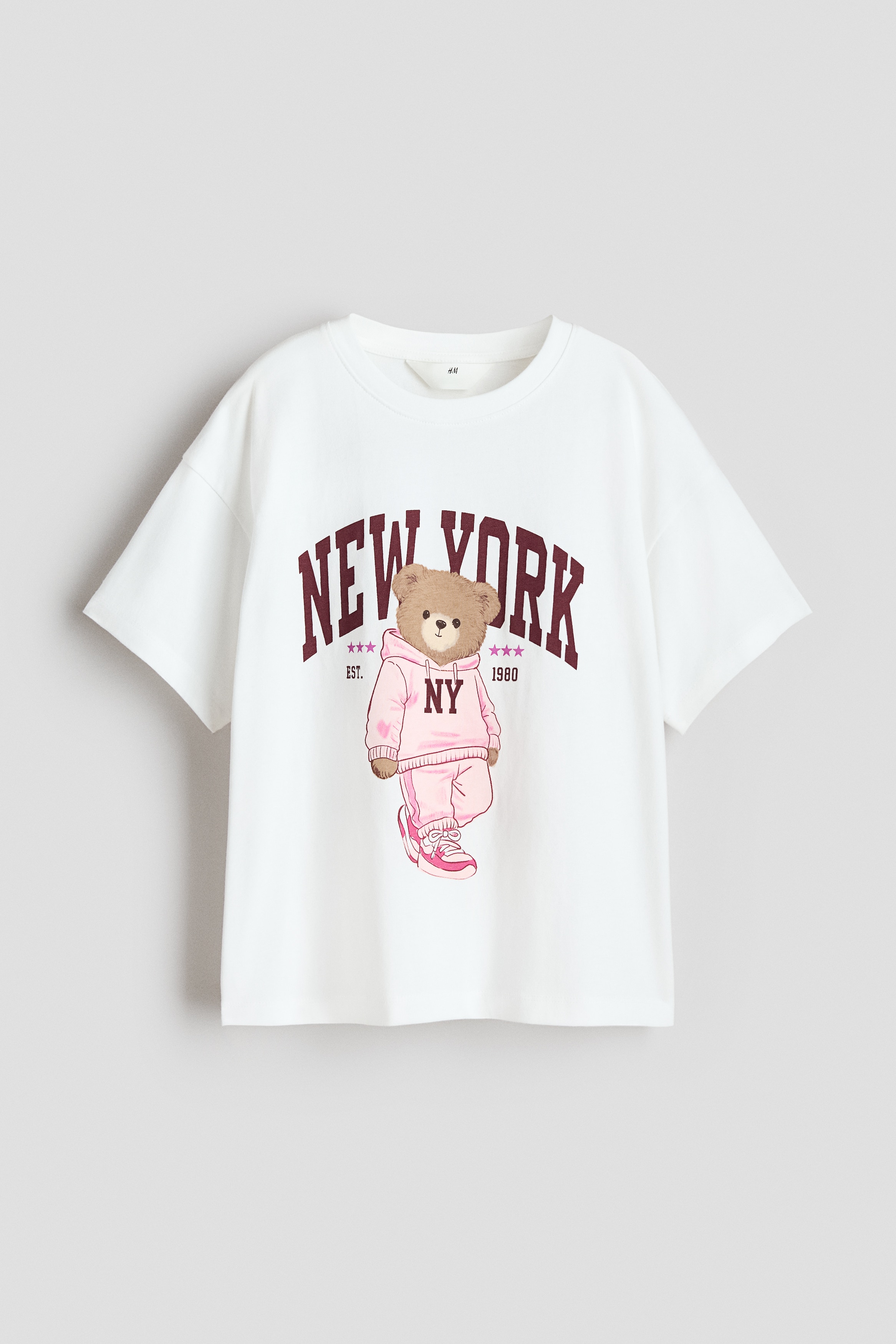 Bedrucktes Baumwoll-T-Shirt - Weiß/Teddybär/Marineblau/New York/Helltürkis/Ibiza Beach/Rosa/Salty Ocean/Hellgraumeliert/Paris