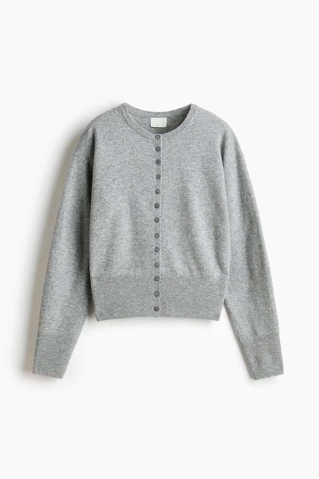 Wool cardigan - Grey marl/Navy blue/Red - 1