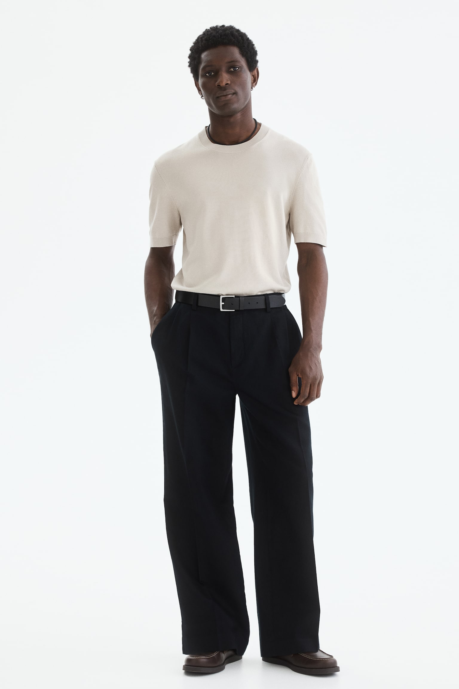 Strikket T-shirt Slim Fit - Beige/Sort/Hvid/Mørkeblå - 5