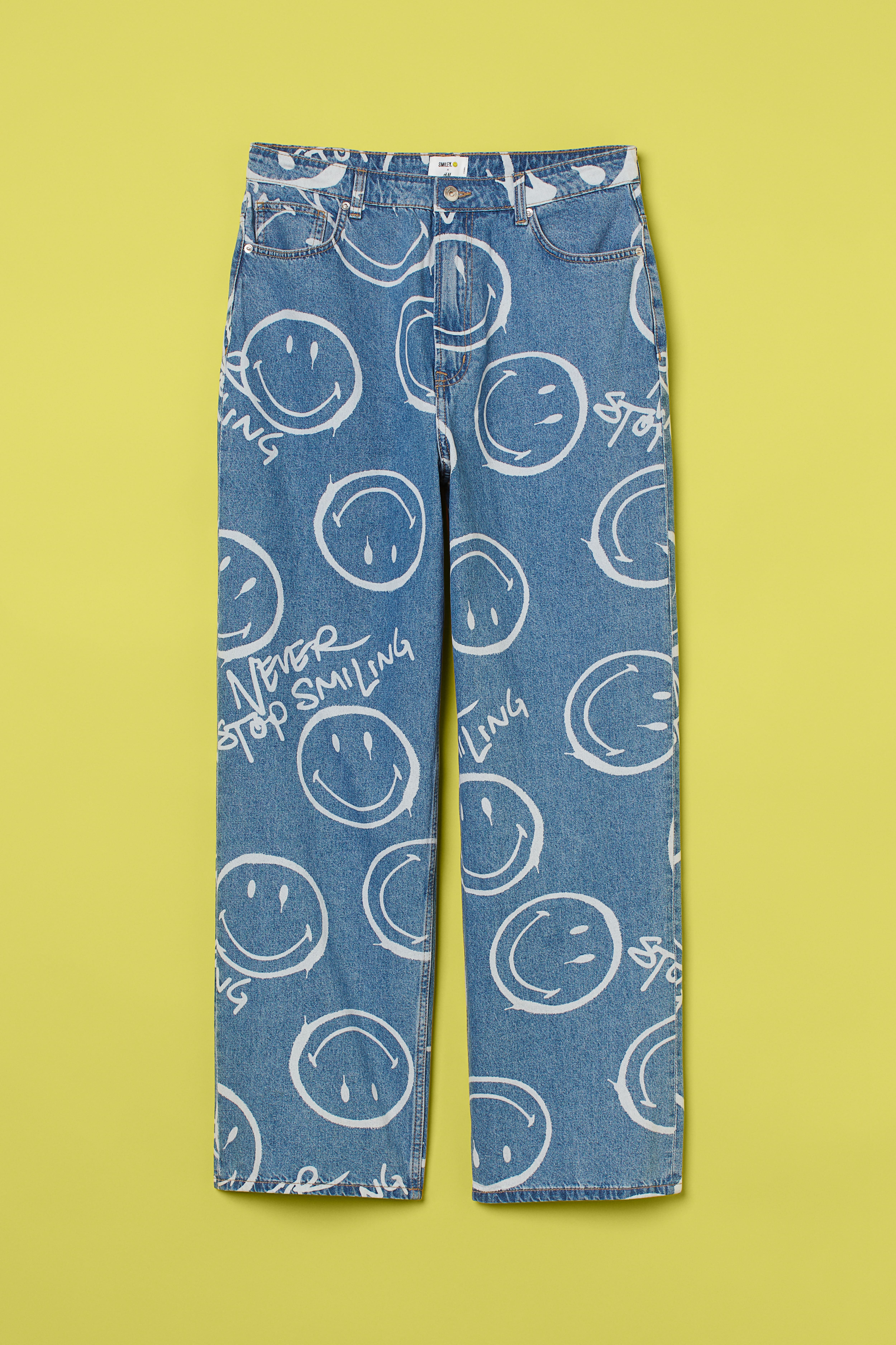 H&M × Smiley Men's factory Relaxed Fit Blue Jeans with Embroidery Detail