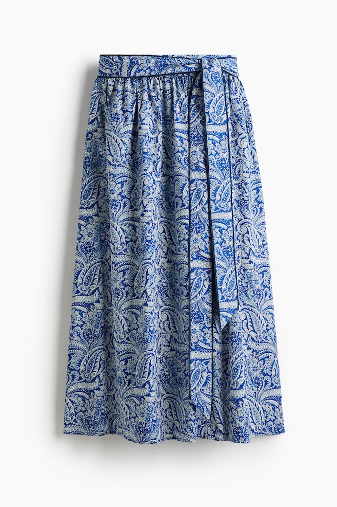 Popelinerock mit Bindedetail - Blau/Paisleymuster - 1
