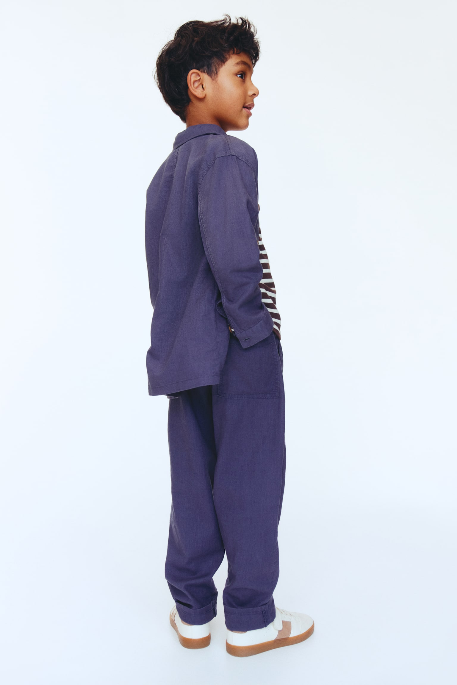 Linen-blend trousers - Navy blue/Brown/Khaki green/Light beige/Navy blue - 3