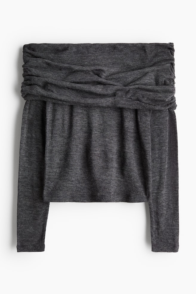 Off-the-Shoulder Top - Dark gray melange - 1
