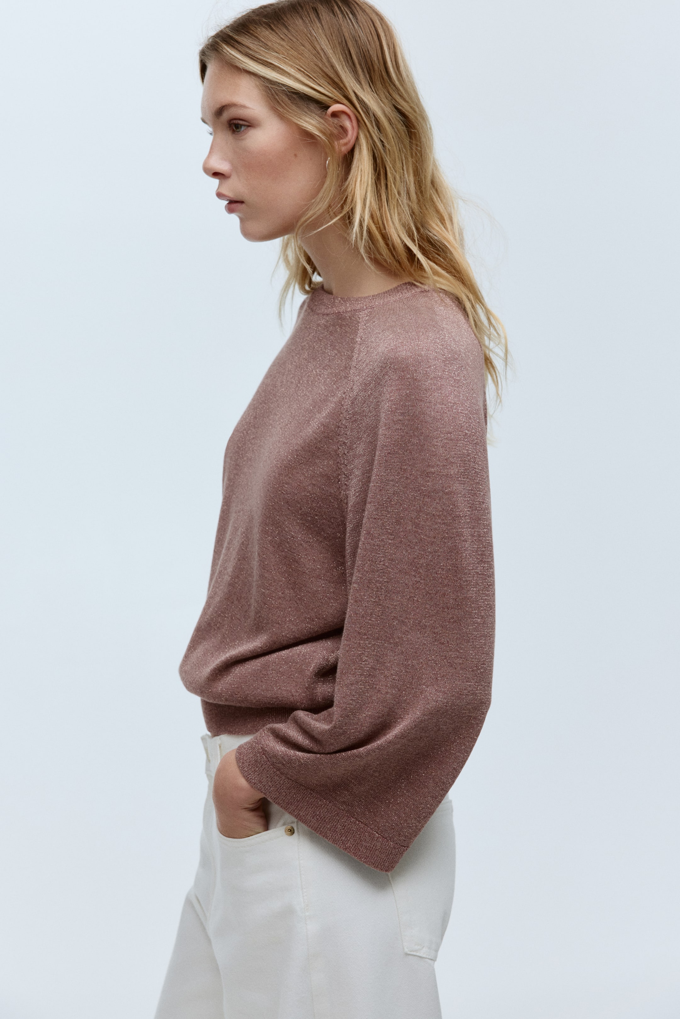 View larger image: Fine-knit glittery top - Dusty pink marl - Ladies | H&M 1