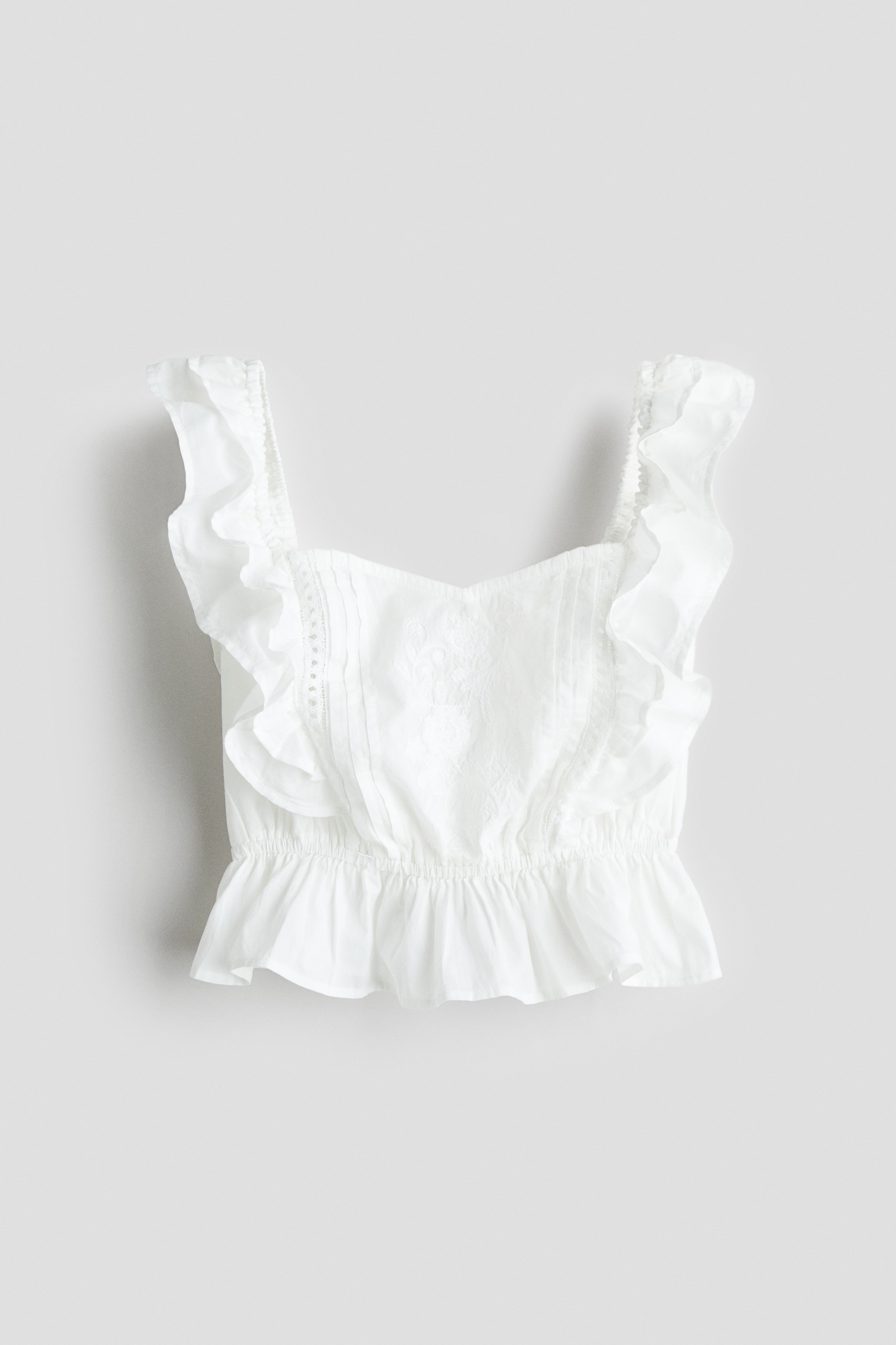 Katoenen top met volantmouwen - Wit/Lichtroze